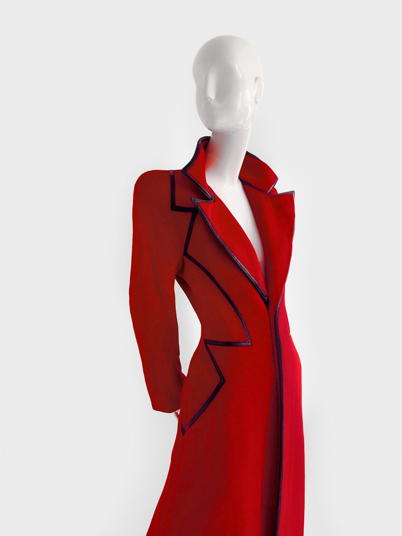 Thierry Mugler Couture FW 2001 Coat Red Black Angora Jacket Leather For Sale 1