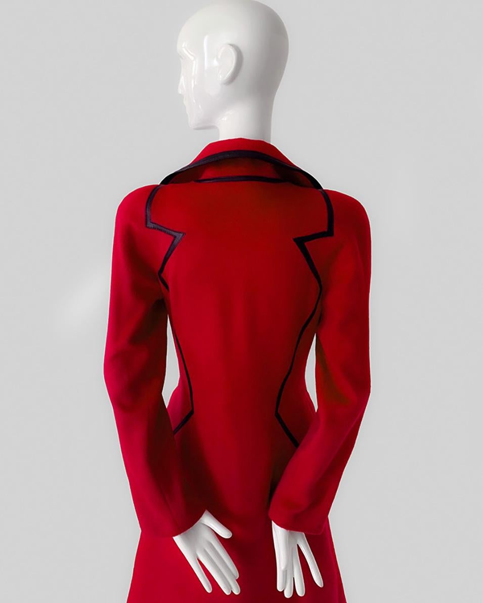 Thierry Mugler Couture FW 2001 Coat Red Black Angora Jacket Leather For Sale 3