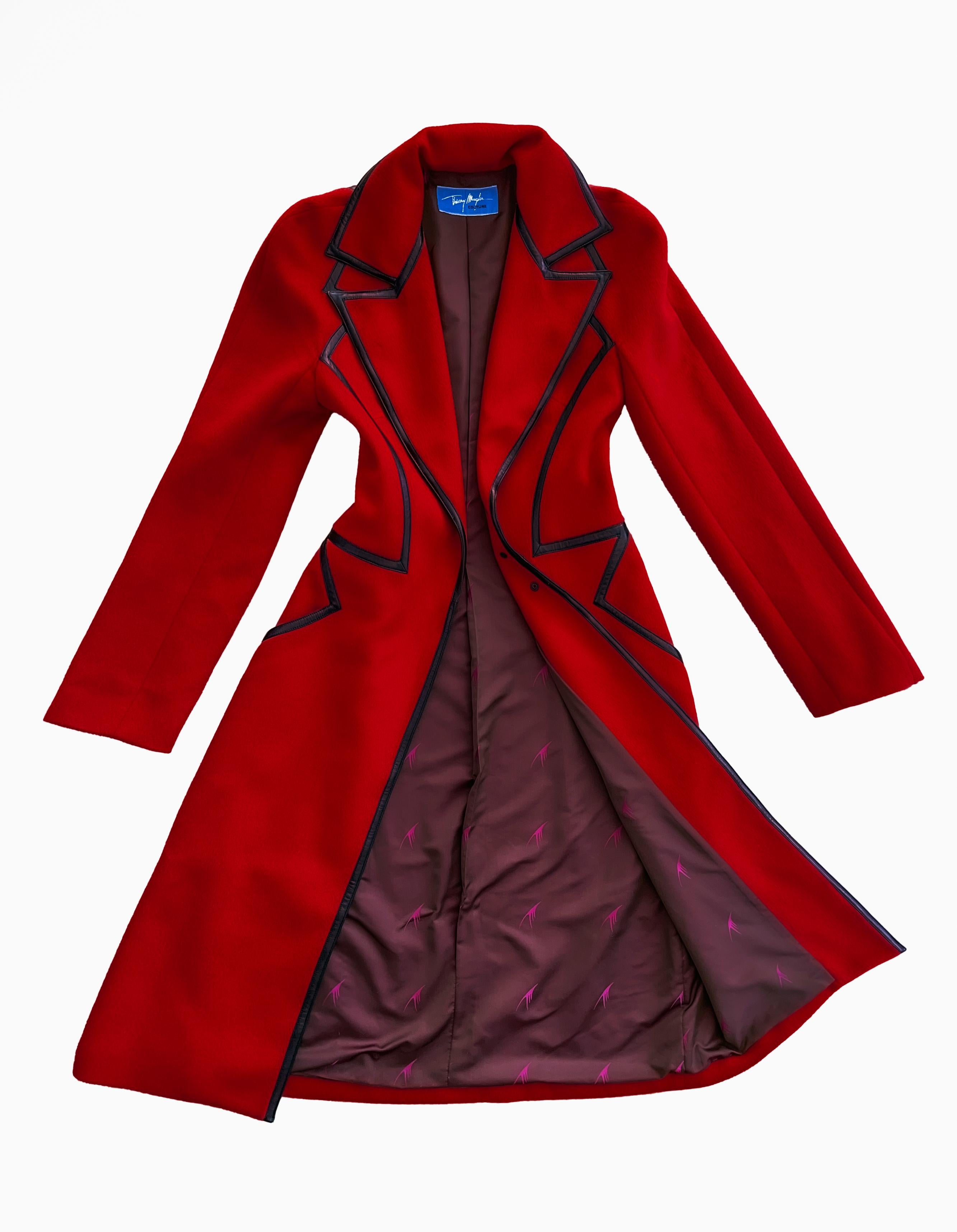 Thierry Mugler Couture FW 2001 Coat Red Black Angora Jacket Leather For Sale 4