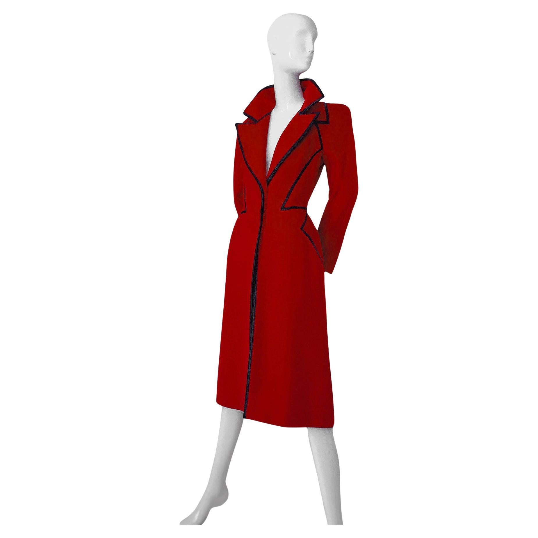 Thierry Mugler Couture FW 2001 Coat Red Black Angora Jacket Leather For Sale