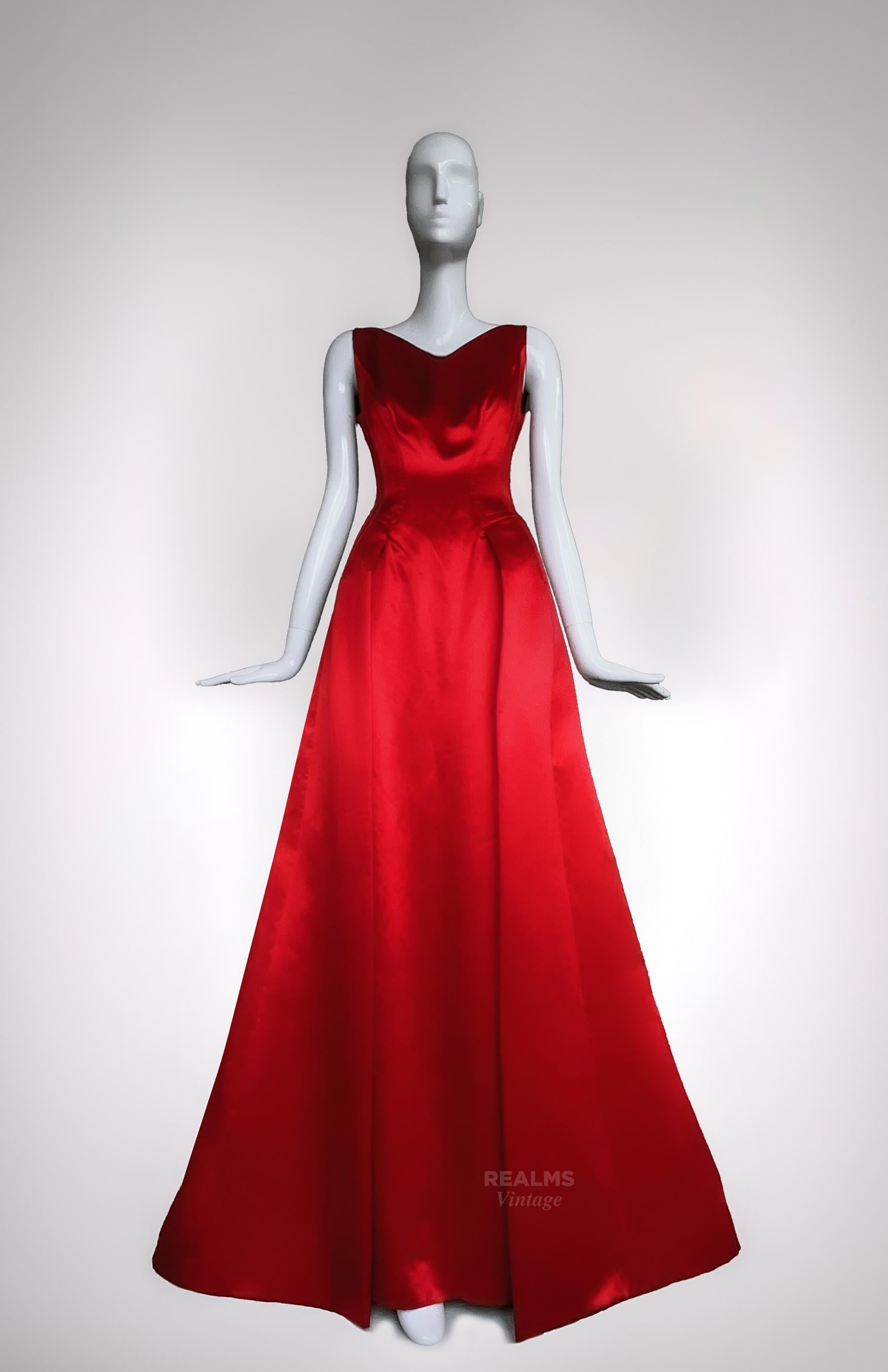 Thierry Mugler Couture FW1999 Goddess Silk Evening Gown Red Dress For Sale 9