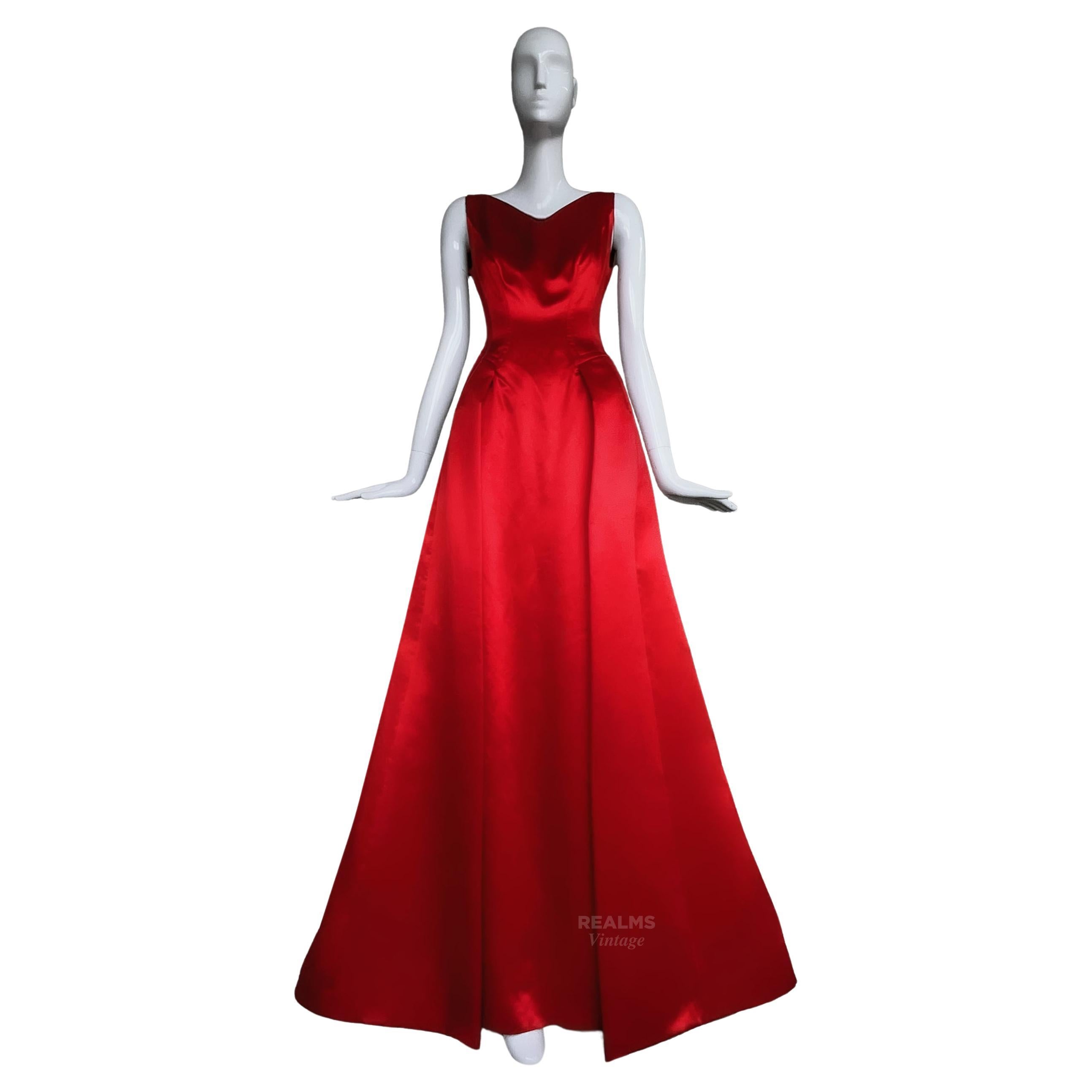  Thierry Mugler Couture FW1999 Goddess Silk Evening Gown Red Dress For Sale