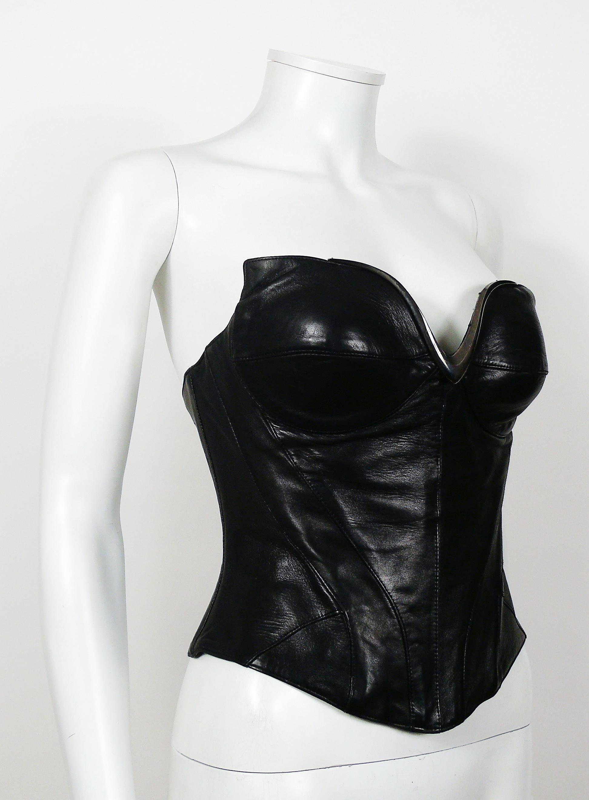 Thierry Mugler Couture Iconic Vintage Black Leather Bustier Corset at ...