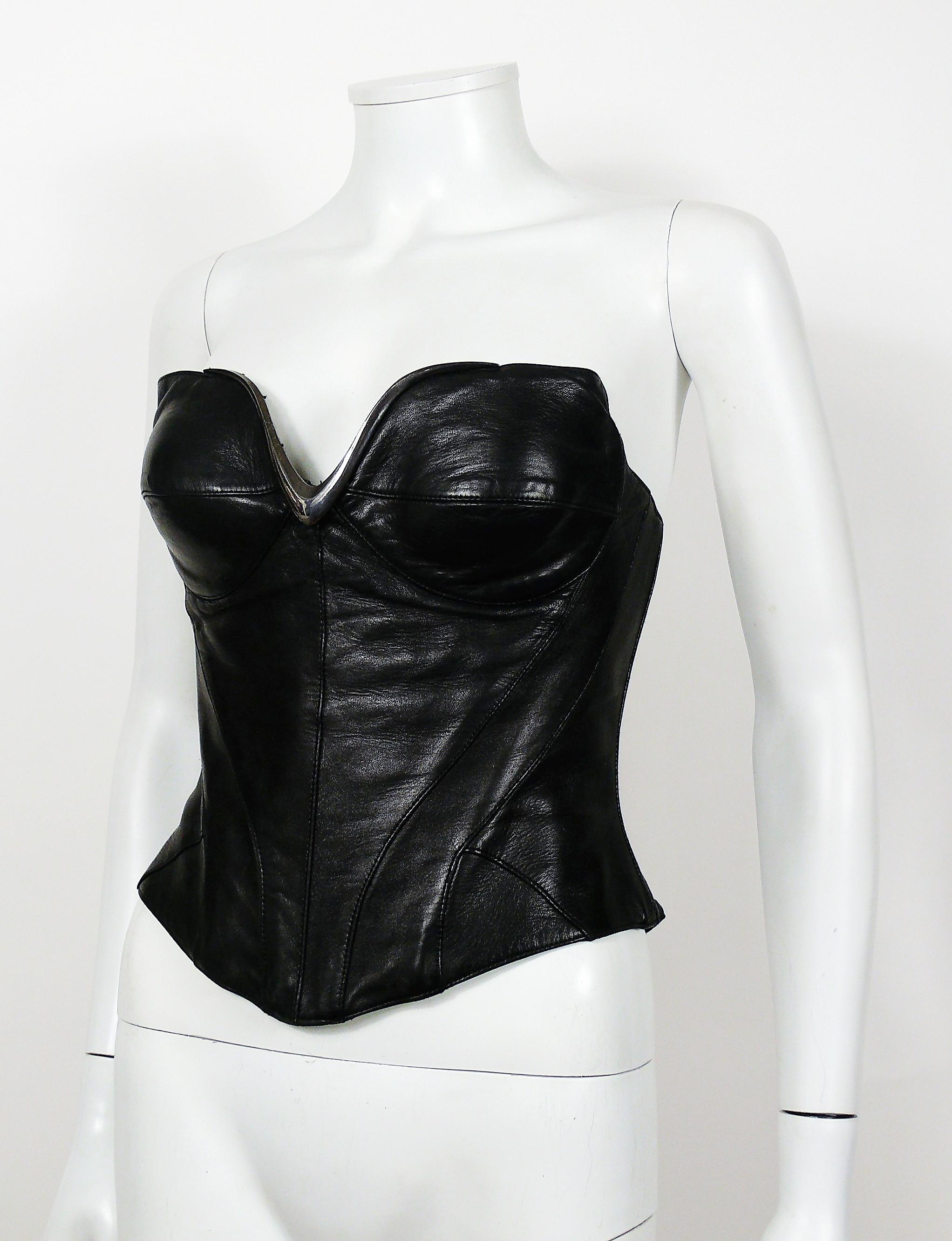 Thierry Mugler Couture Iconic Vintage Black Leather Bustier Corset In Good Condition In Nice, FR