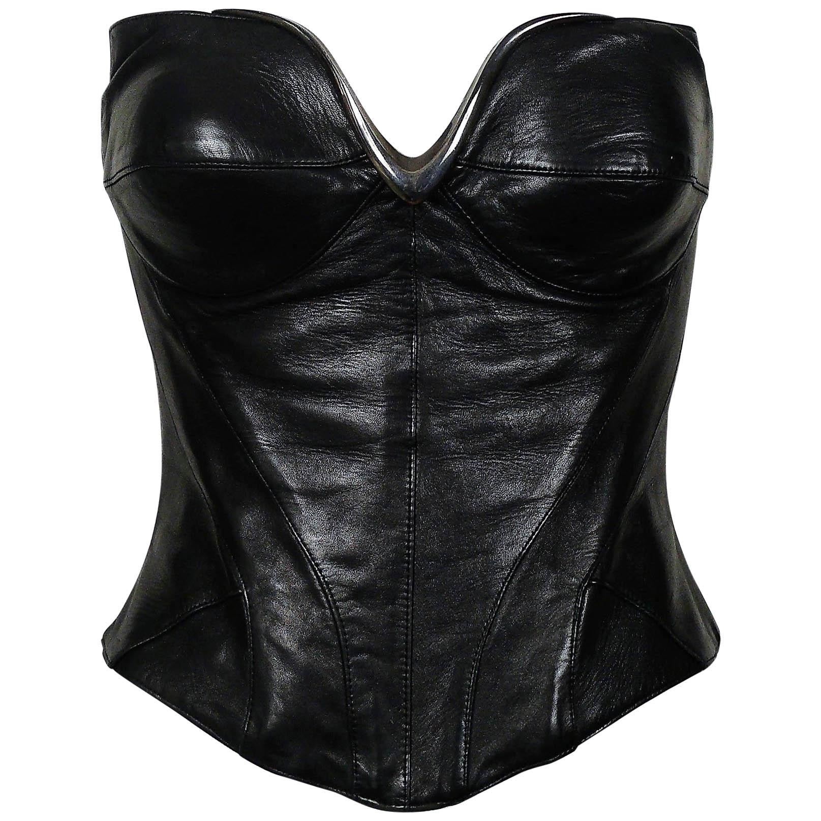 Thierry Mugler Couture Iconic Vintage Black Leather Bustier Corset