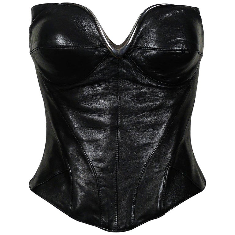 Thierry Mugler Couture Iconic Vintage Black Leather Bustier Corset at 1stDibs thierry mugler