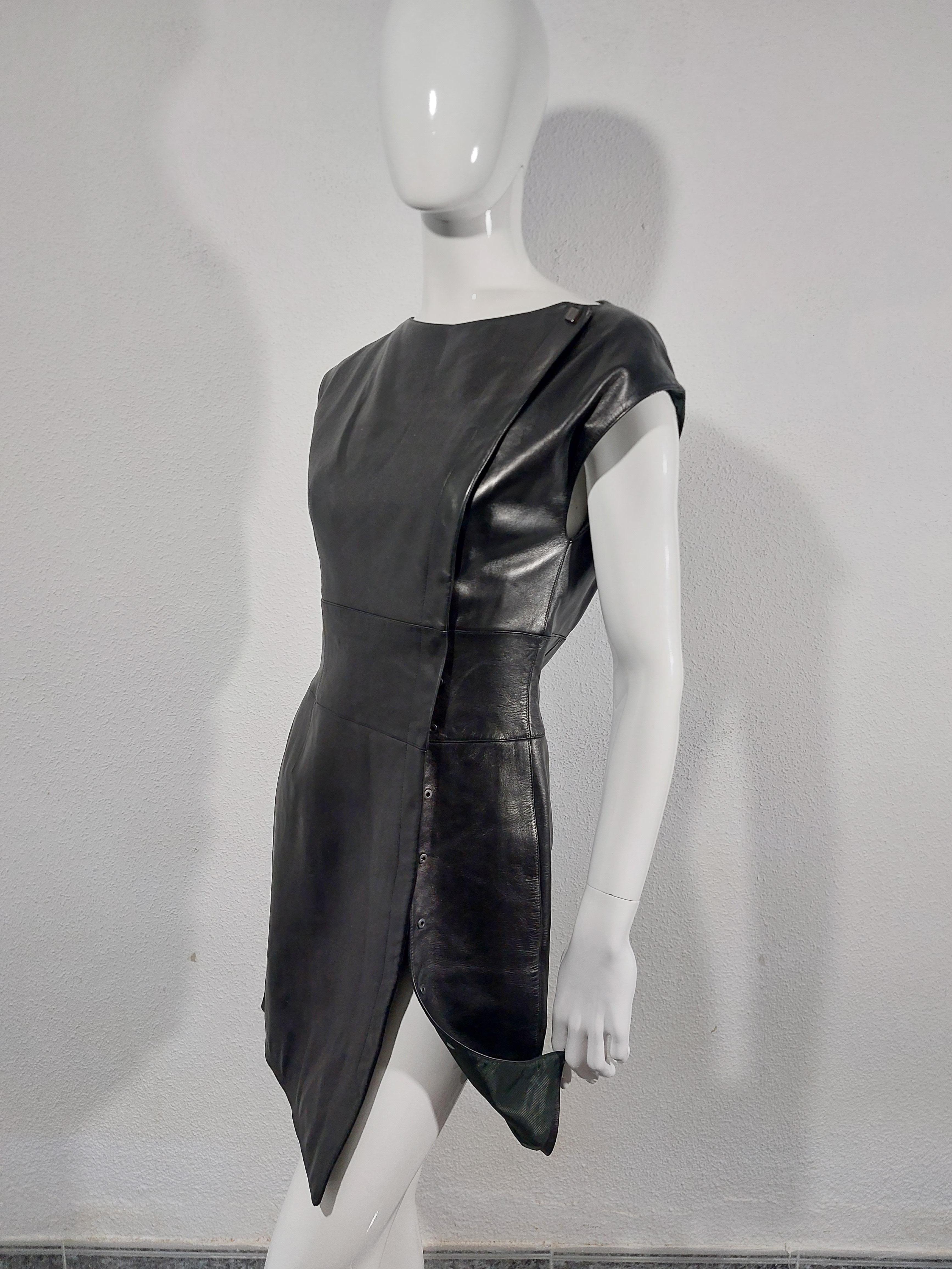 Thierry Mugler Couture Lambskin Leather Snap Evening Wrap Split Sculptural Dress For Sale 6