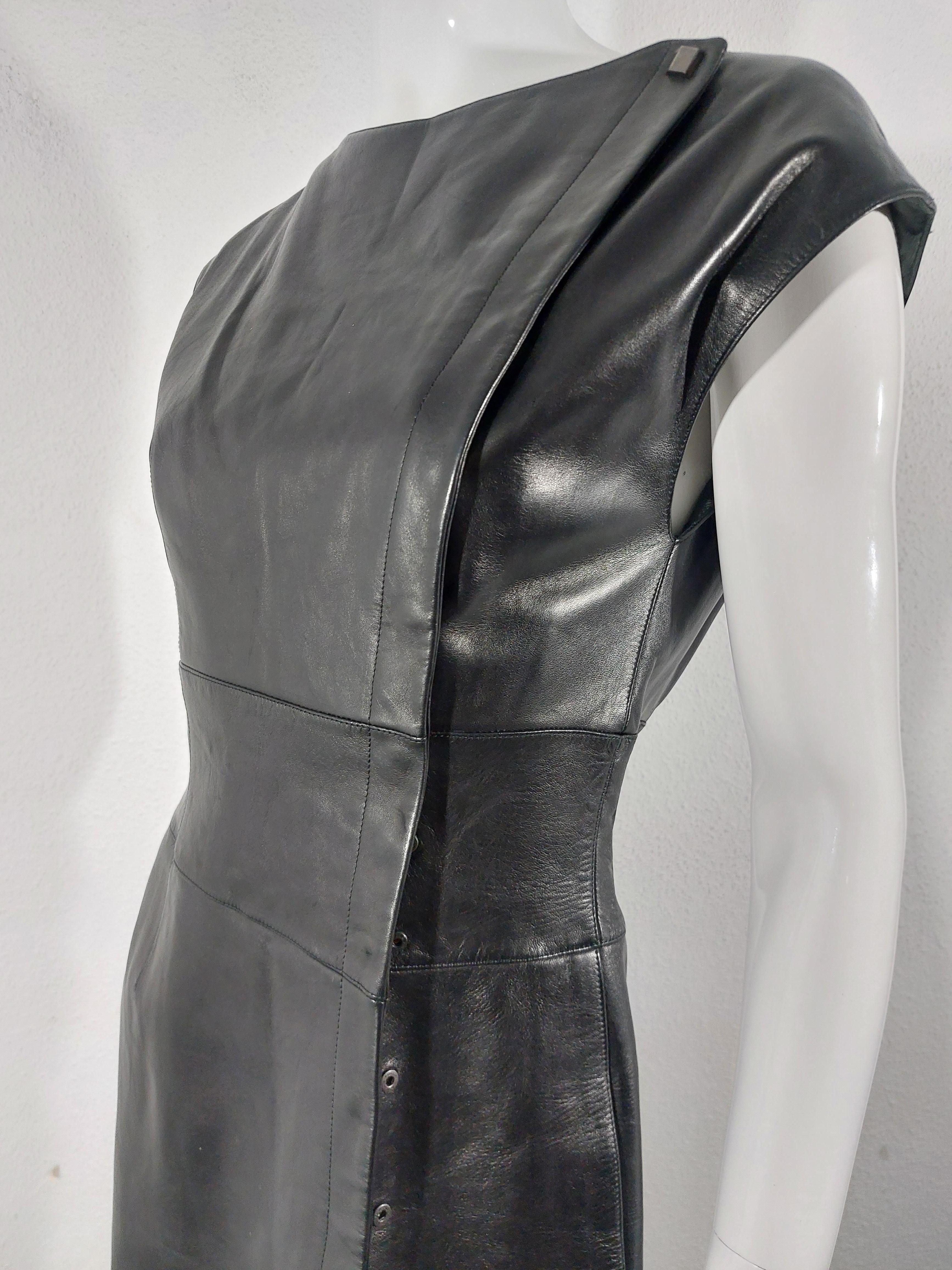 Thierry Mugler Couture Lambskin Leather Snap Evening Wrap Split Sculptural Dress For Sale 7