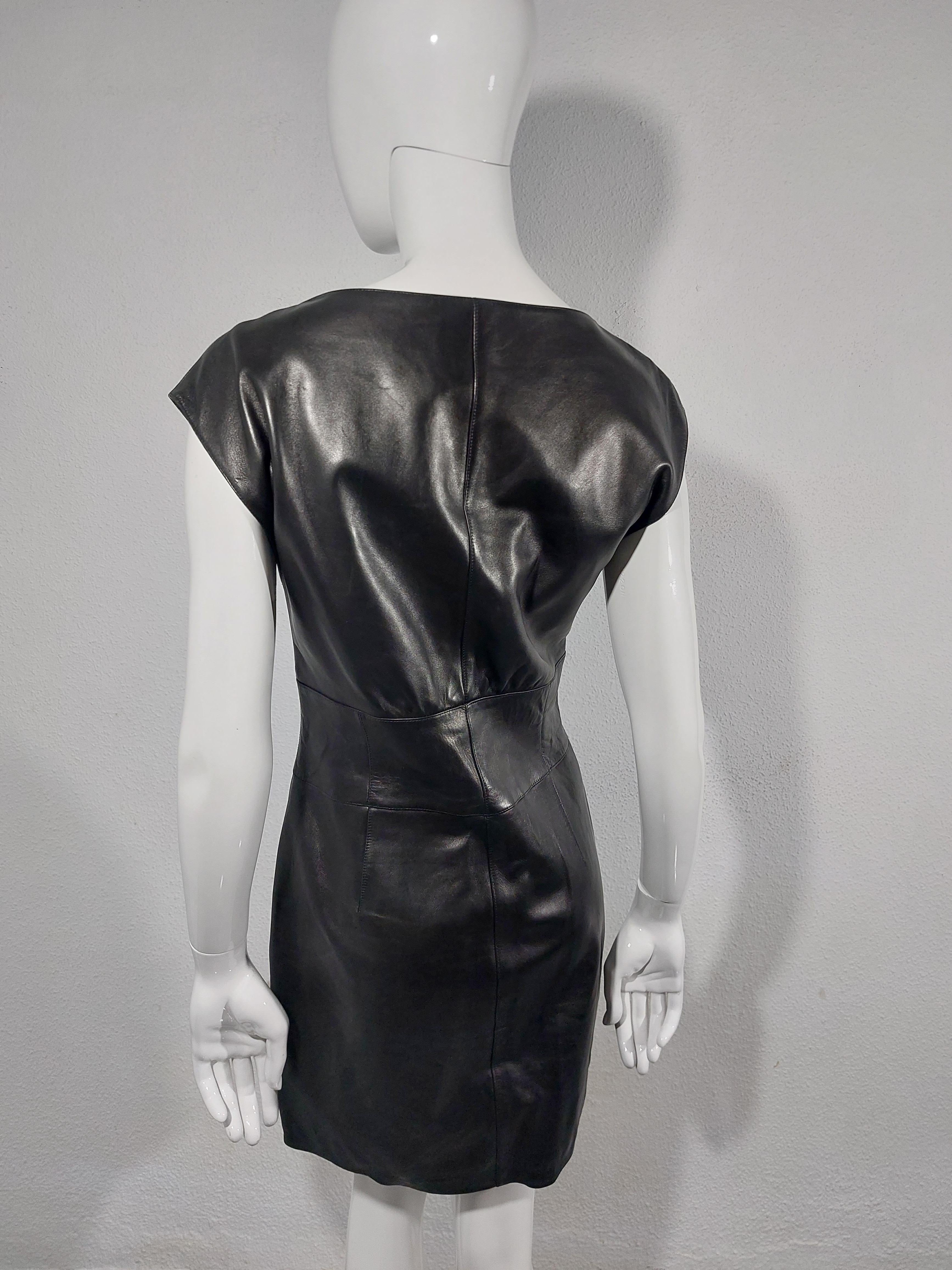 Thierry Mugler Couture Lambskin Leather Snap Evening Wrap Split Sculptural Dress For Sale 8