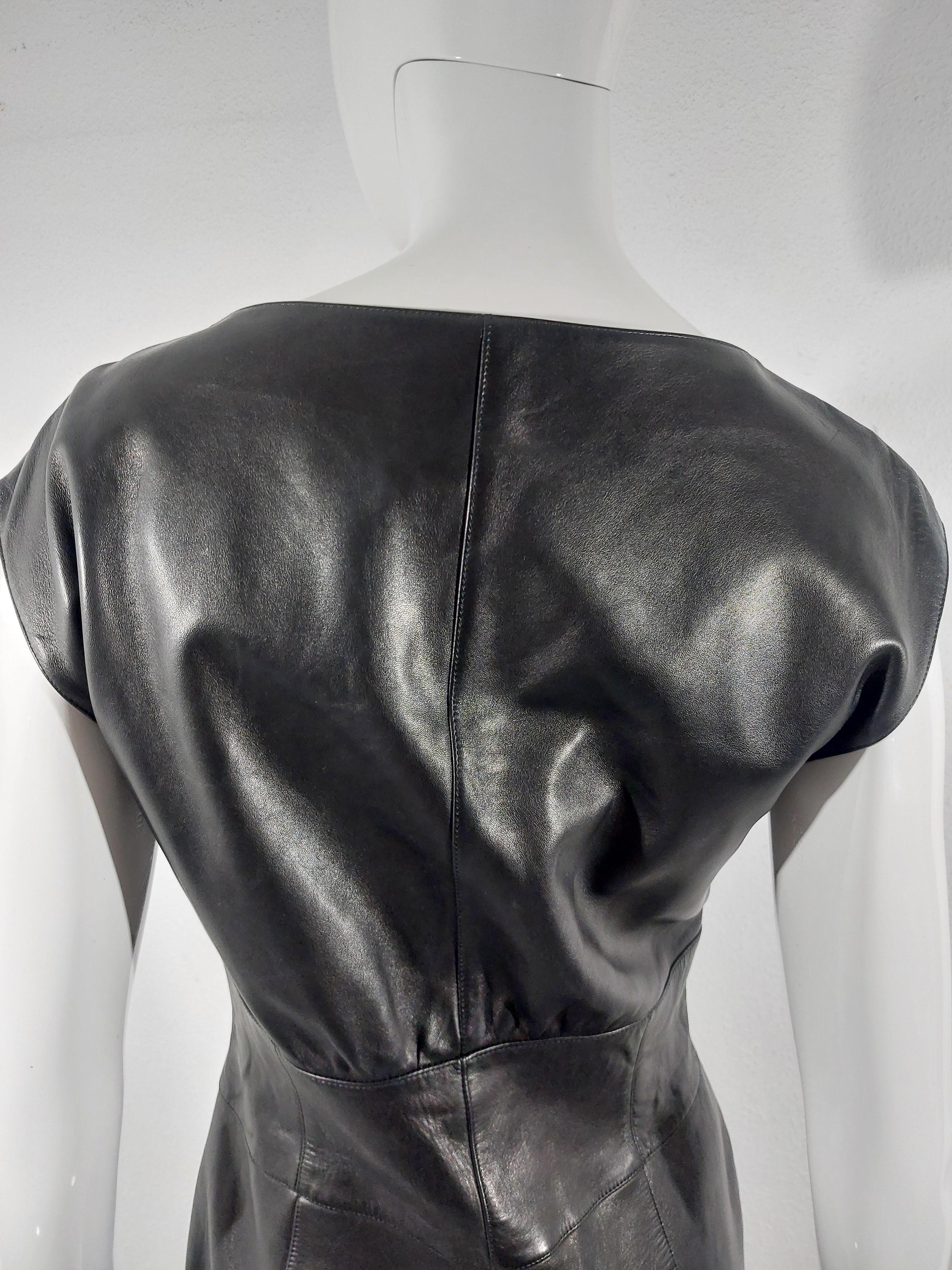Thierry Mugler Couture Lambskin Leather Snap Evening Wrap Split Sculptural Dress For Sale 9