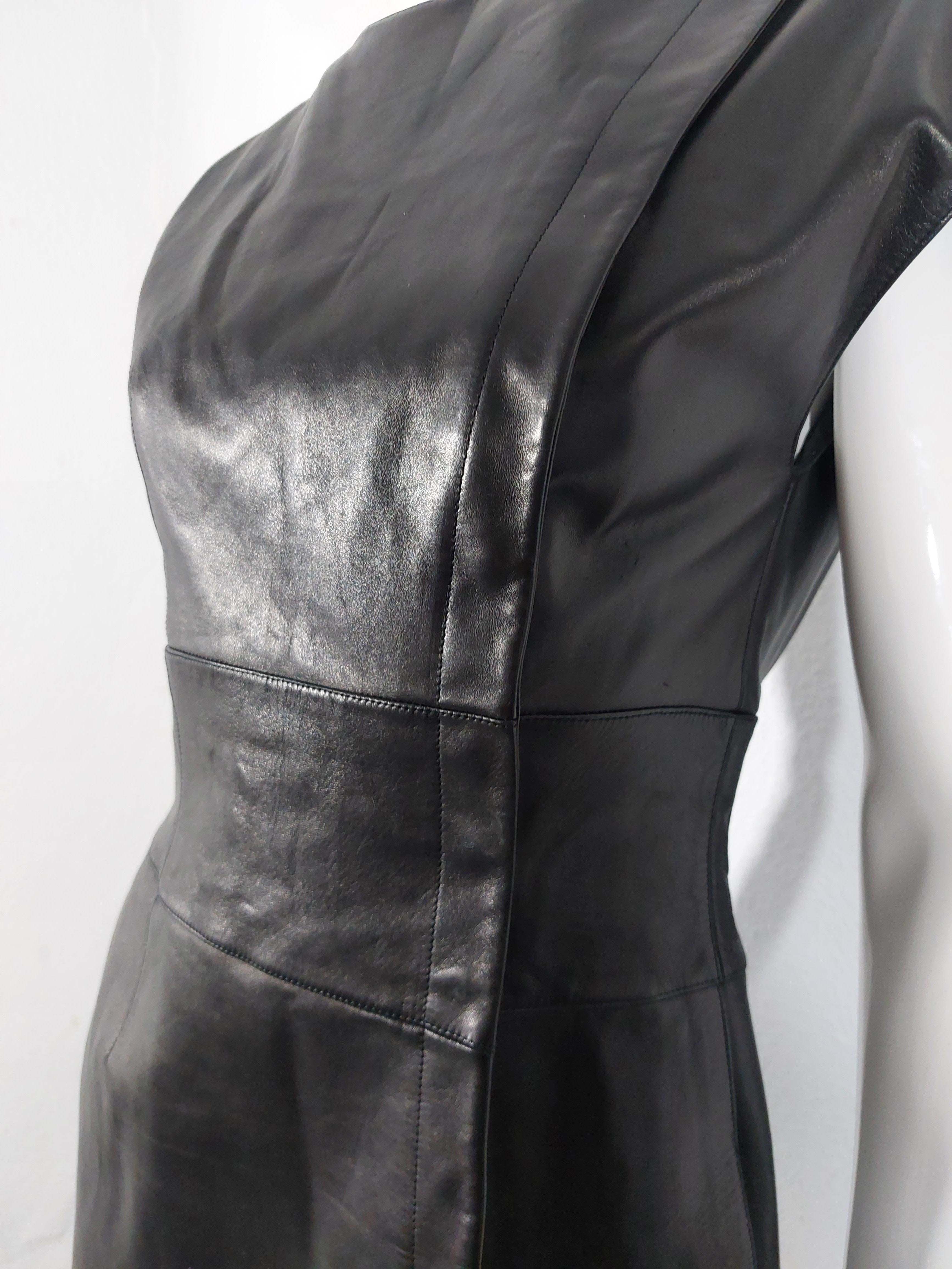 Thierry Mugler Couture Lambskin Leather Snap Evening Wrap Split Sculptural Dress For Sale 2