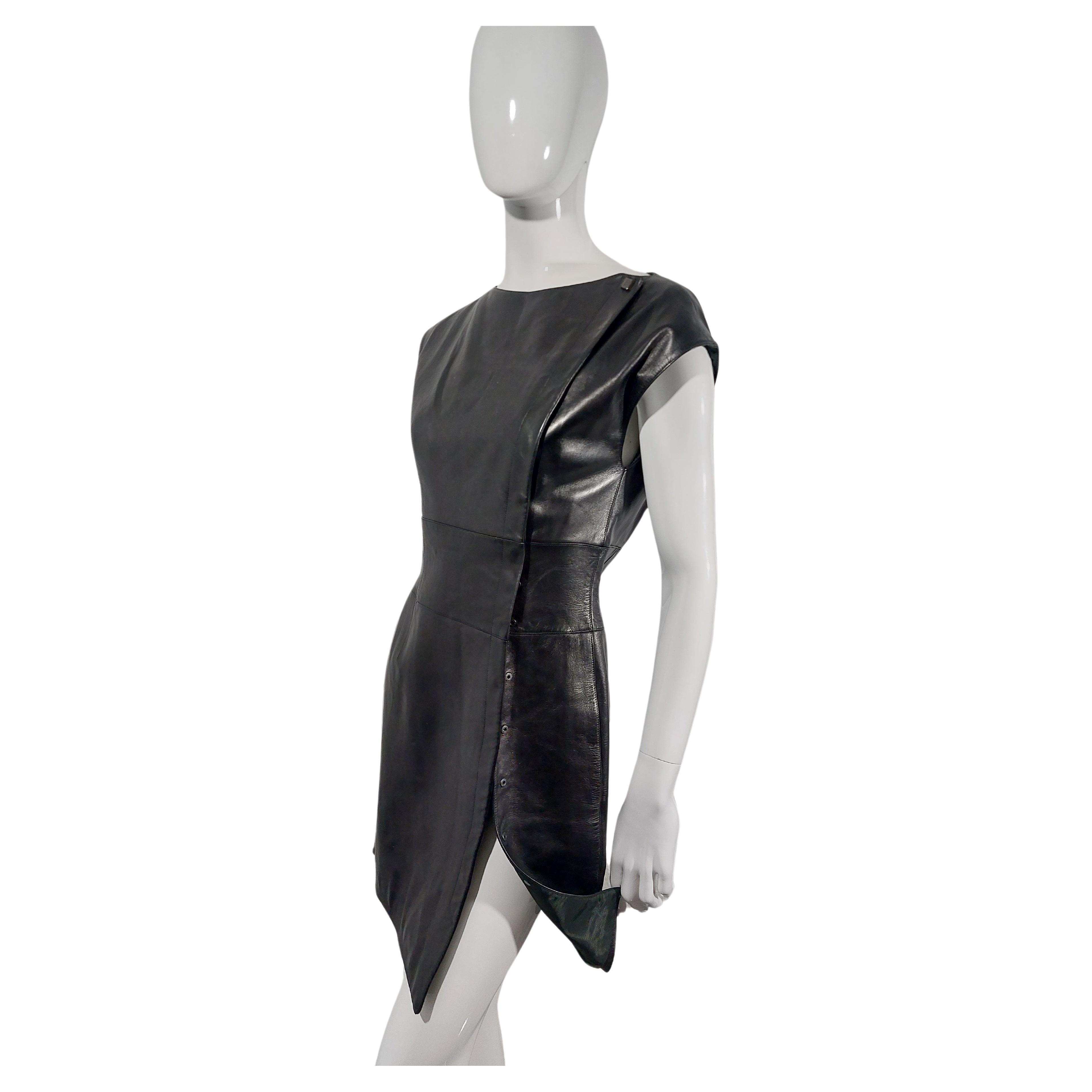 Thierry Mugler Couture Lambskin Leather Snap Evening Wrap Split Sculptural Dress For Sale