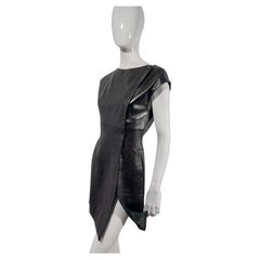 Retro Thierry Mugler Couture Lambskin Leather Snap Evening Wrap Split Sculptural Dress