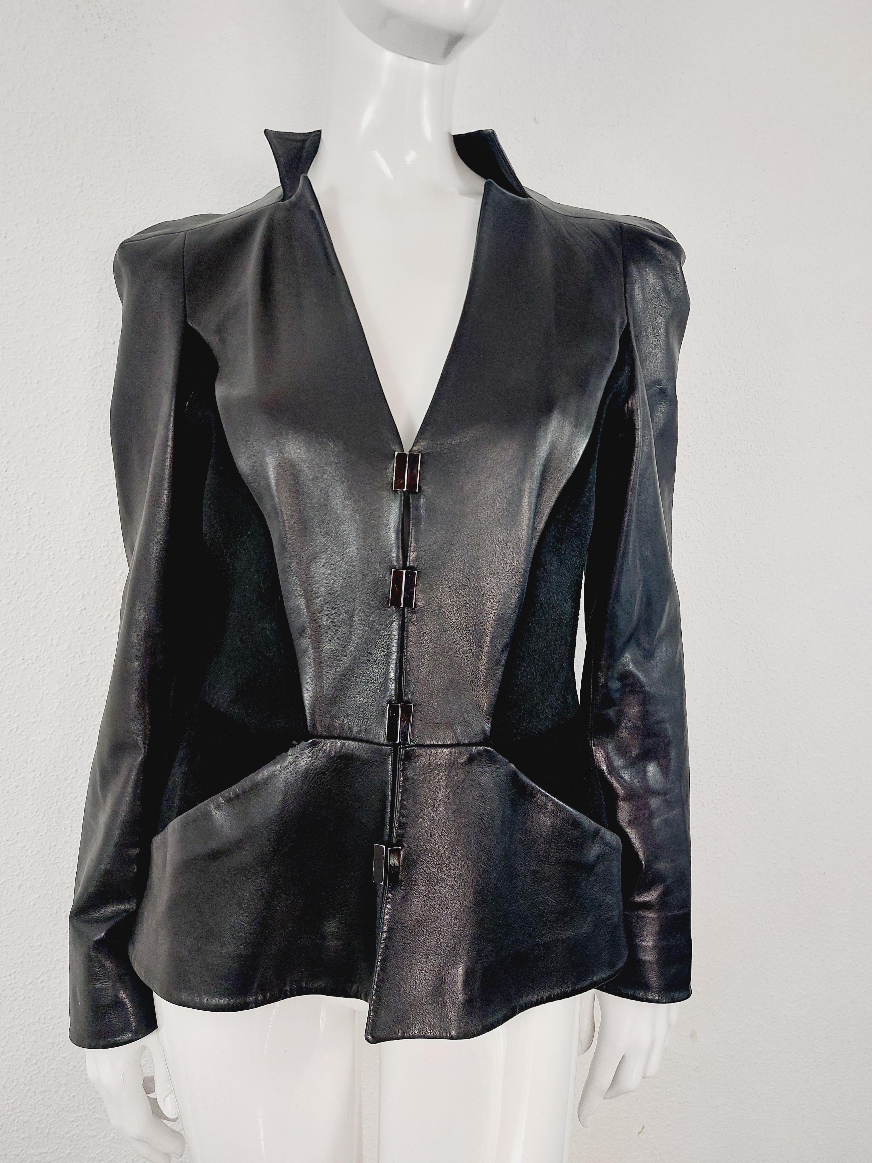 Thierry Mugler Couture Leather Lambskin Runway Motorcycle Wasp Waist Jacket For Sale 6