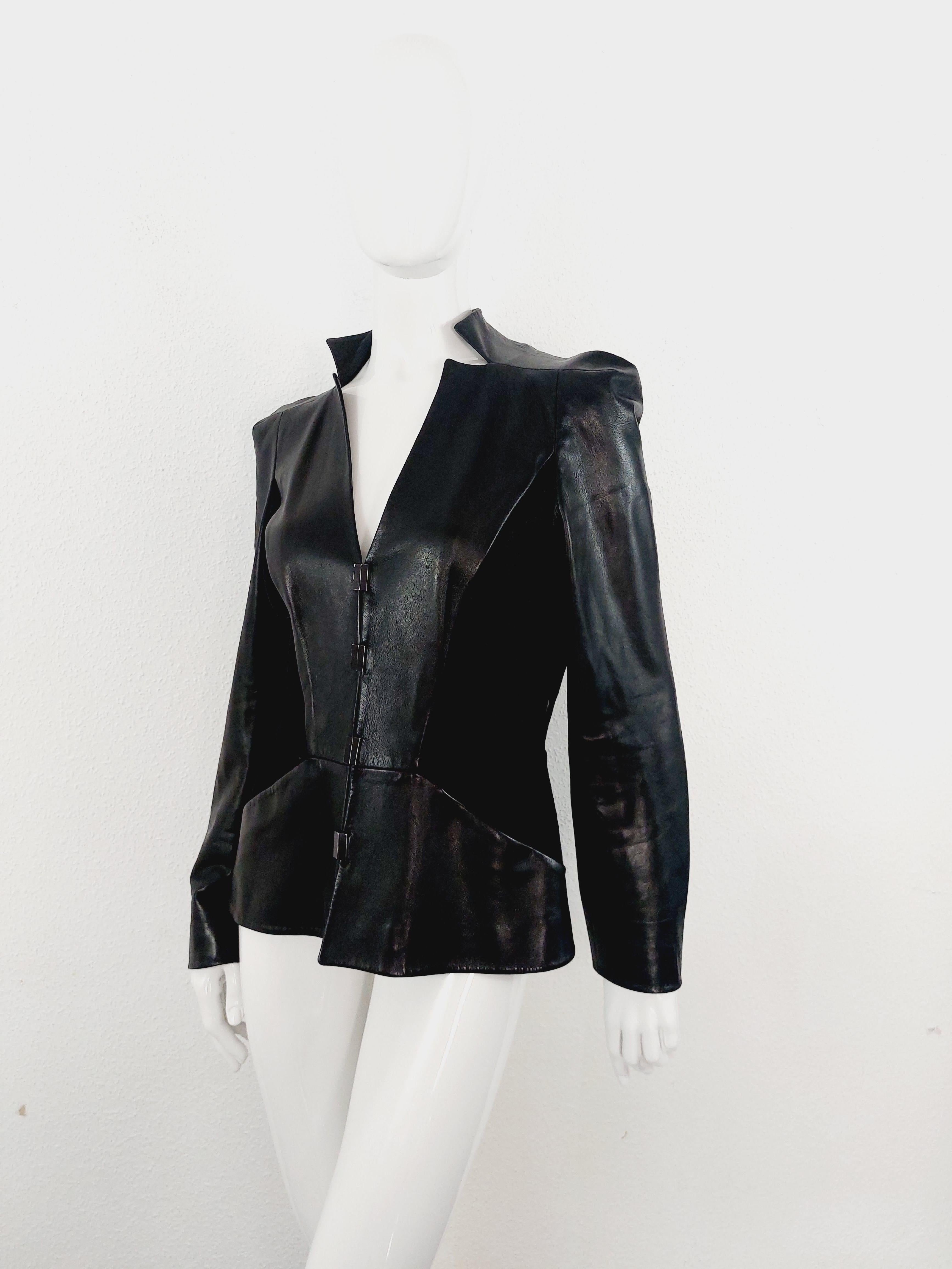Thierry Mugler Couture Leather Lambskin Runway Motorcycle Wasp Waist Jacket For Sale 8