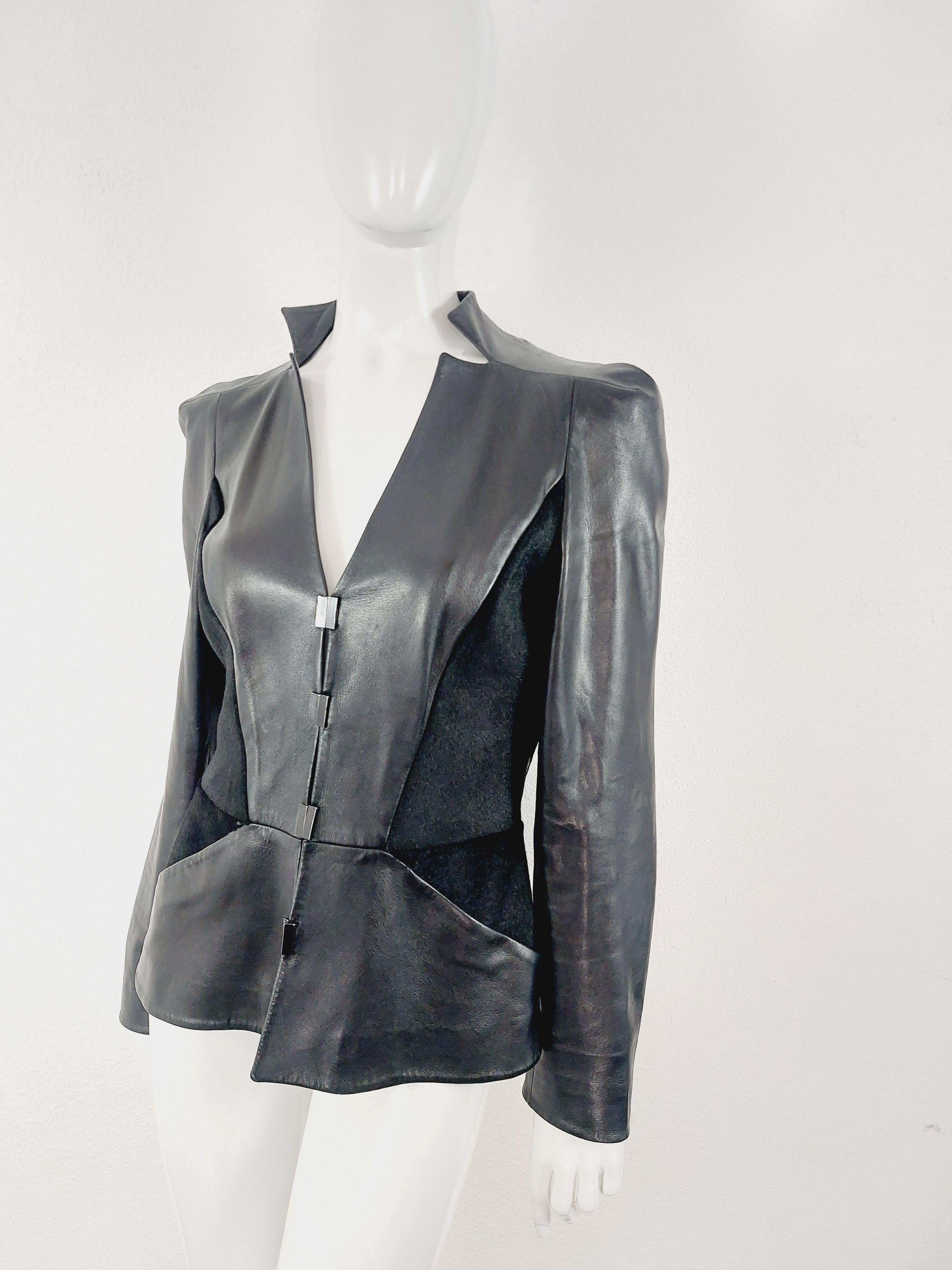 Thierry Mugler Couture Leather Lambskin Runway Motorcycle Wasp Waist Jacket For Sale 9