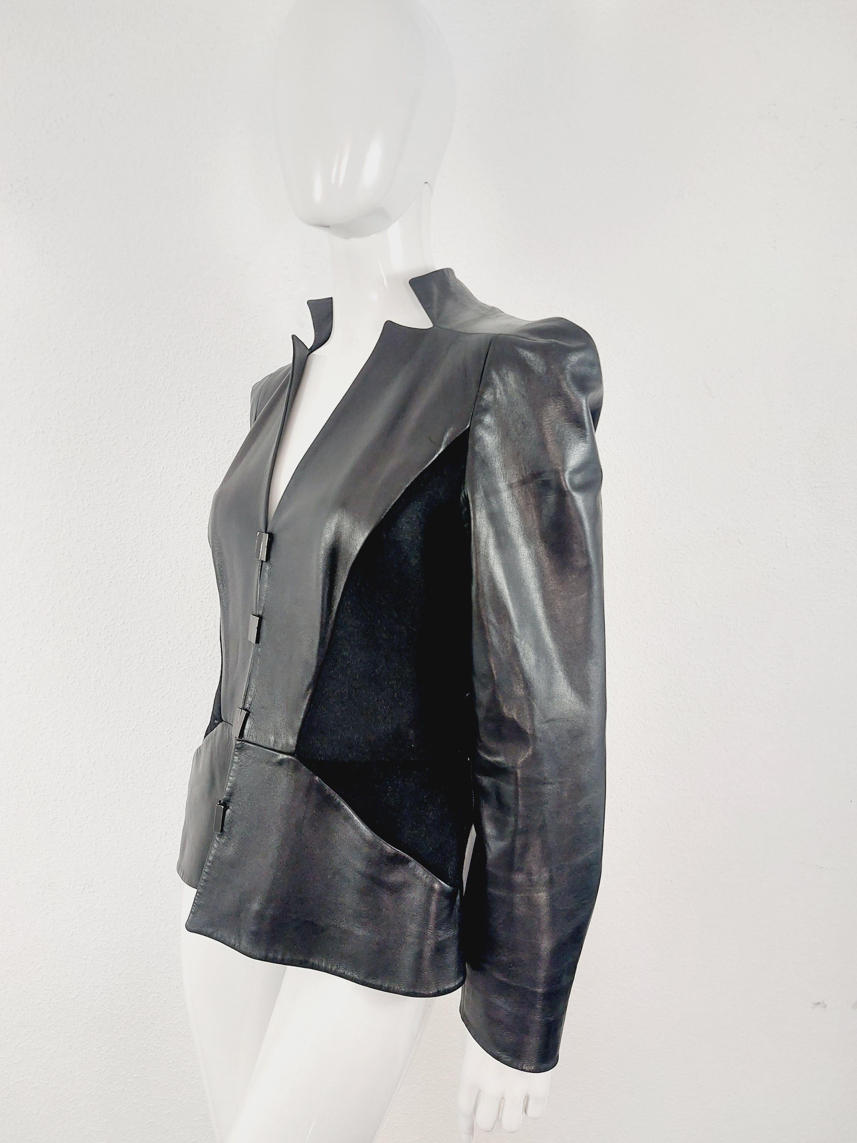 Thierry Mugler Couture Leather Lambskin Runway Motorcycle Wasp Waist Jacket For Sale 1