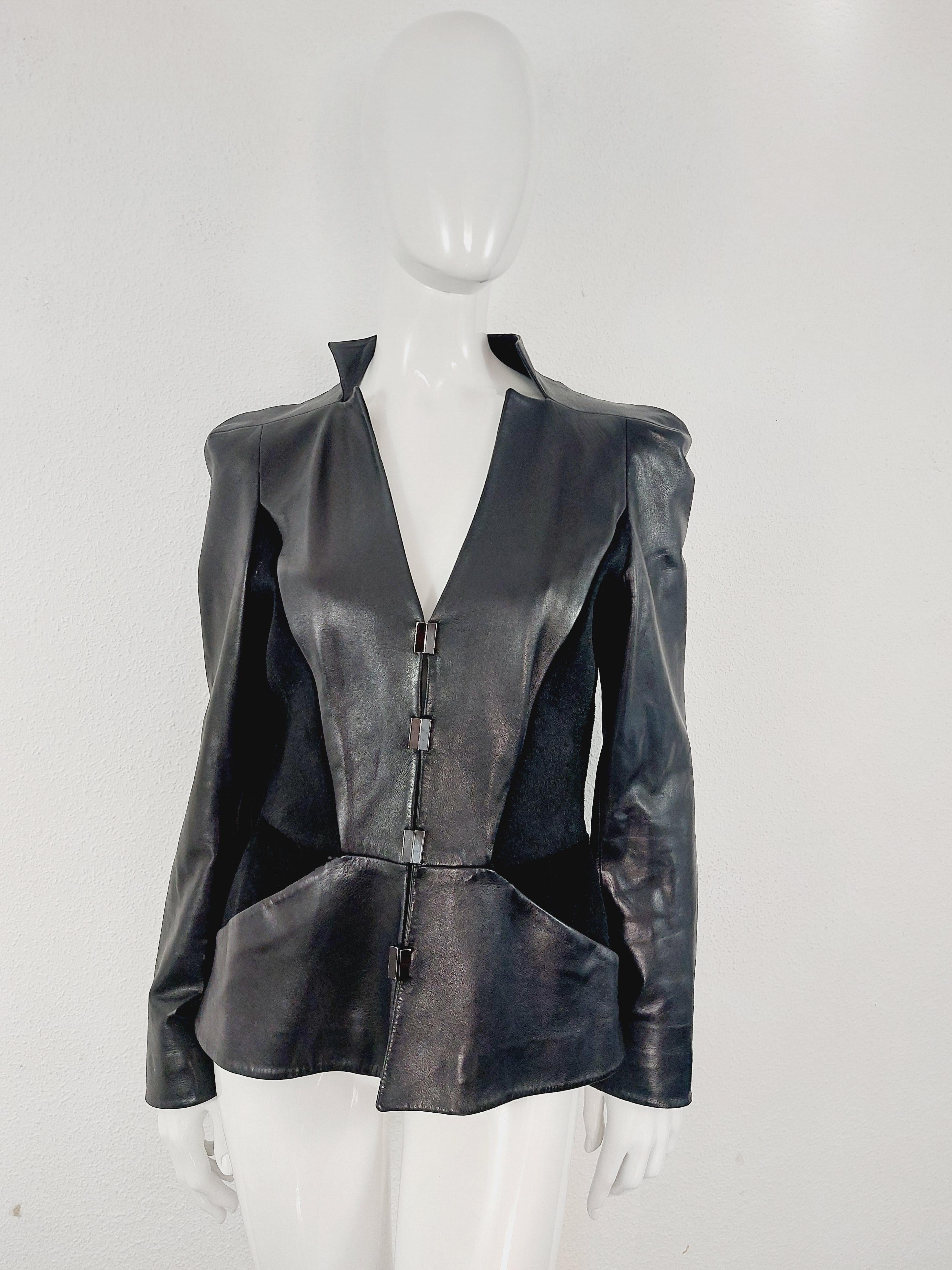 Thierry Mugler Couture Leather Lambskin Runway Motorcycle Wasp Waist Jacket For Sale 4
