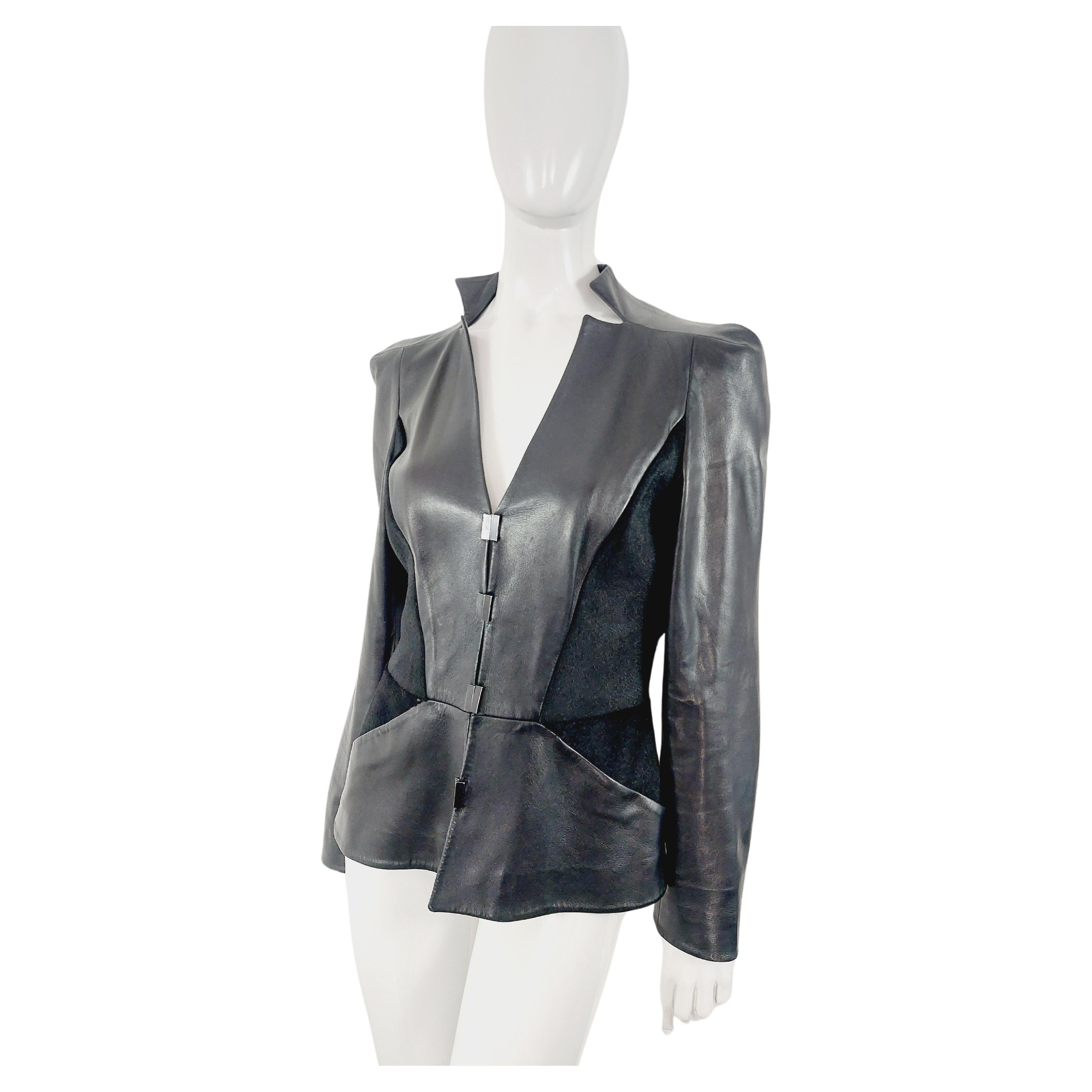 Thierry Mugler Couture Leather Lambskin Runway Motorcycle Wasp Waist Jacket For Sale