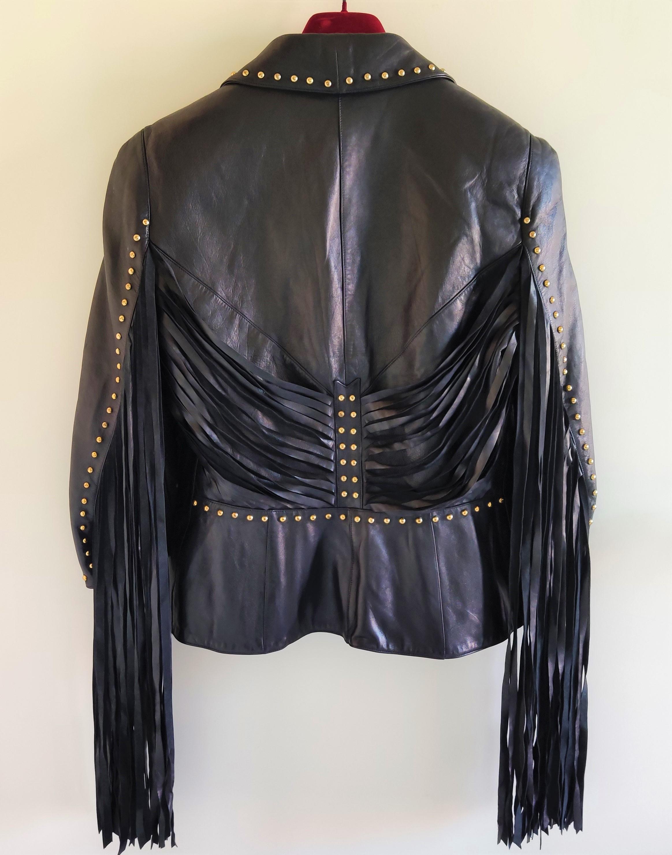 Black Thierry Mugler Couture Leather Western Runway Wasp Waist Bee Motorcycle Jacket