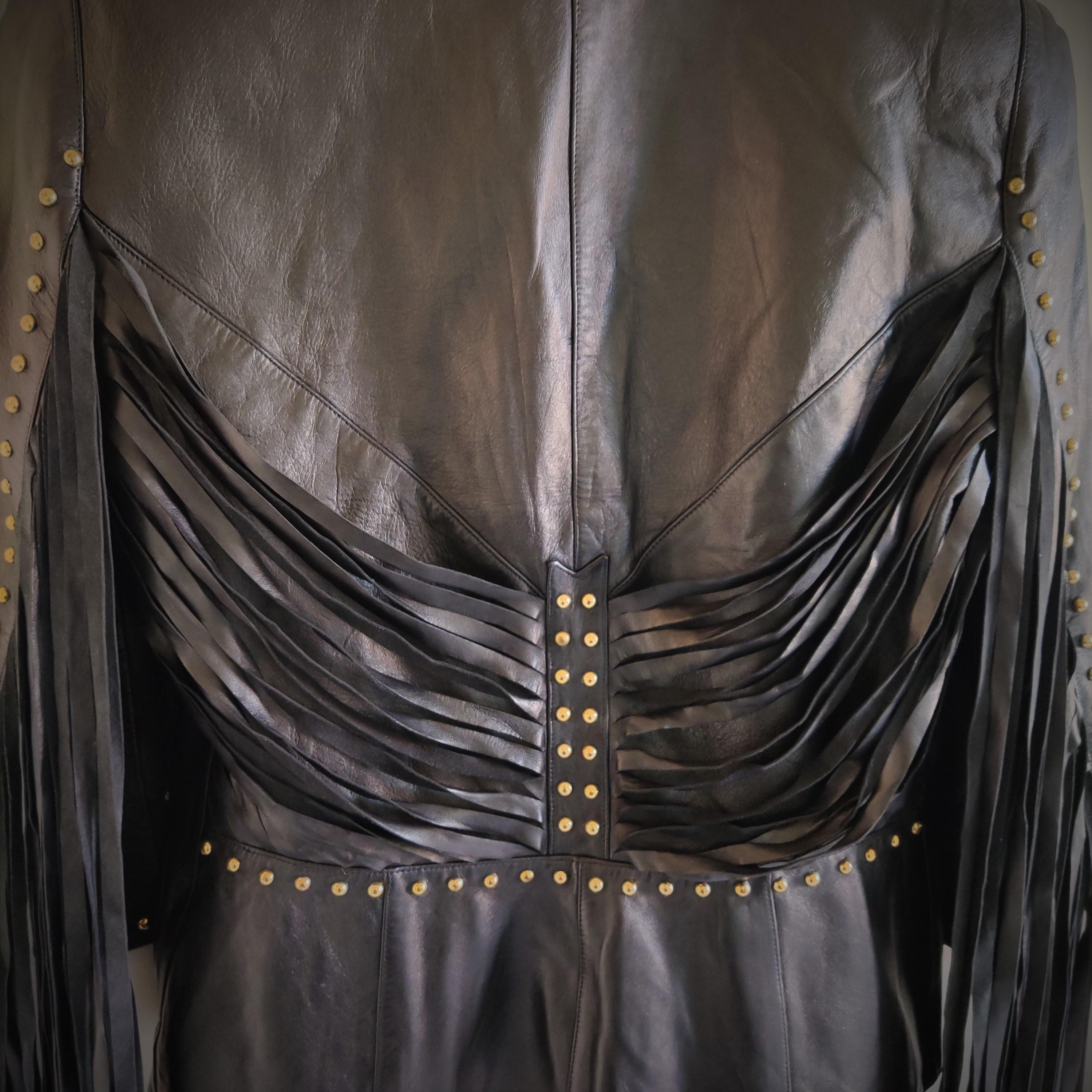 Thierry Mugler Couture Leather Western Runway Wasp Waist Bee Motorcycle Jacket In Excellent Condition In PARIS, FR