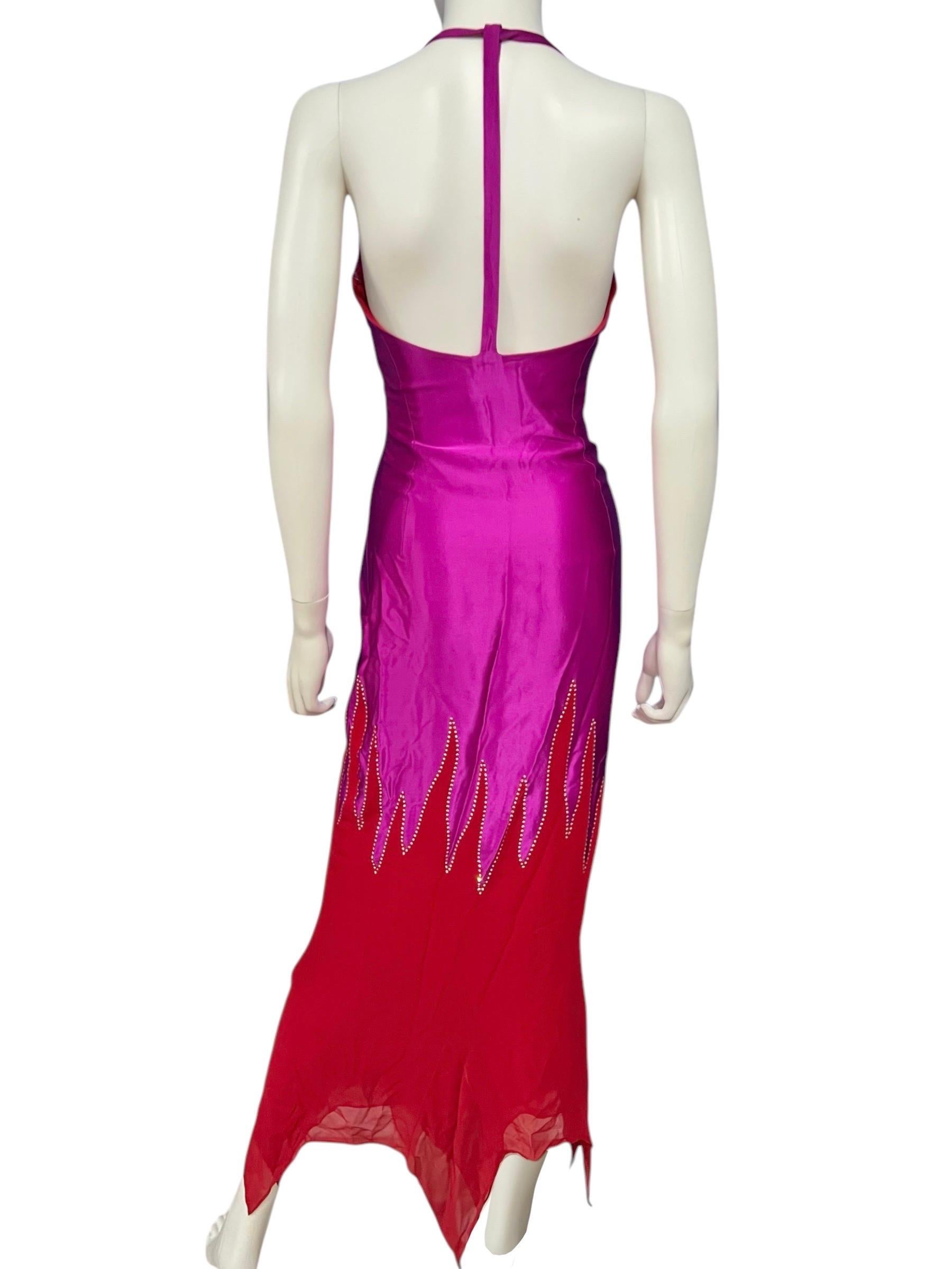 Thierry Mugler Couture Pink Flame Beaded Silk Gown For Sale 6