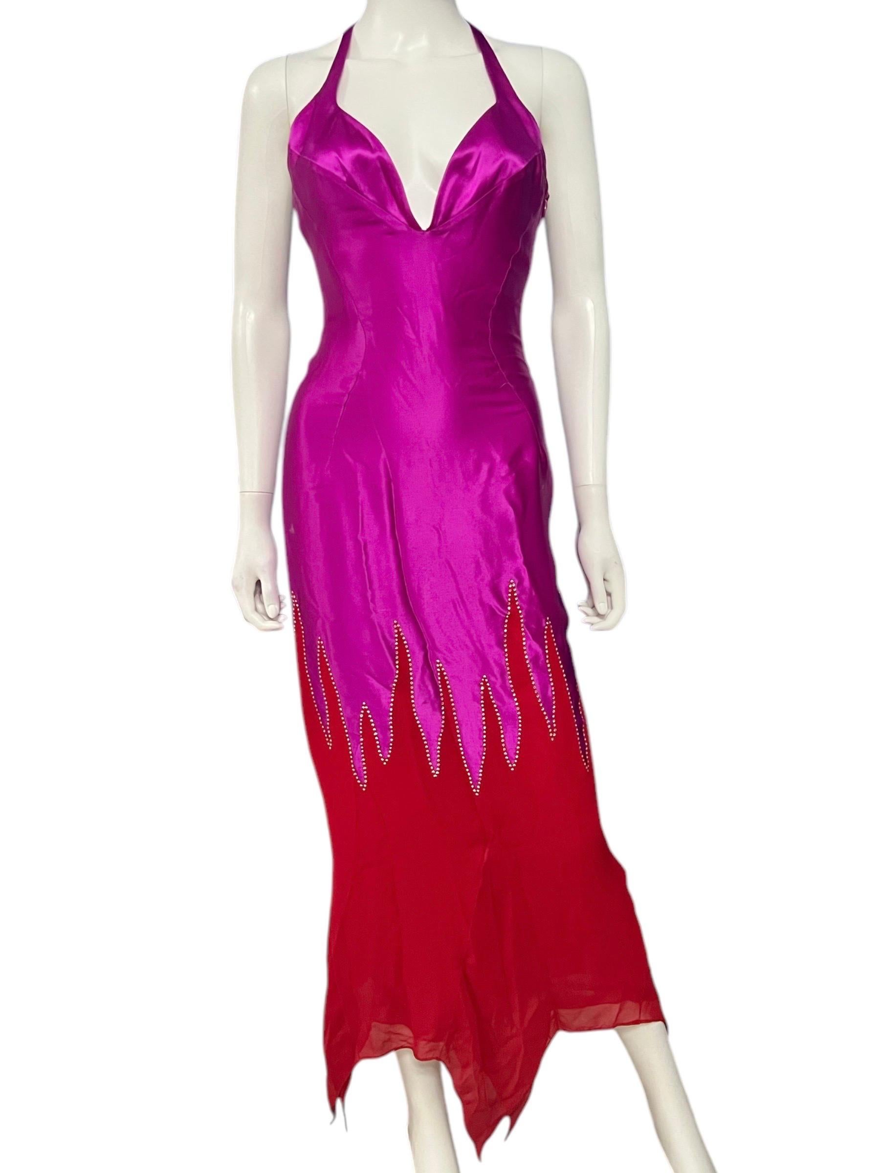 Thierry Mugler Couture Pink Flame Beaded Silk Gown In Excellent Condition For Sale In Concord, NC