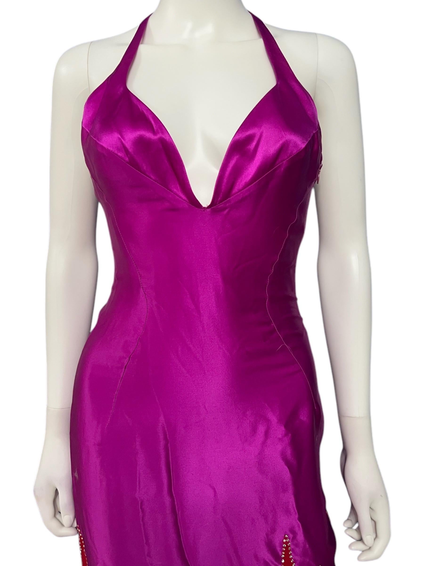 Thierry Mugler Couture Pink Flame Beaded Silk Gown For Sale 1