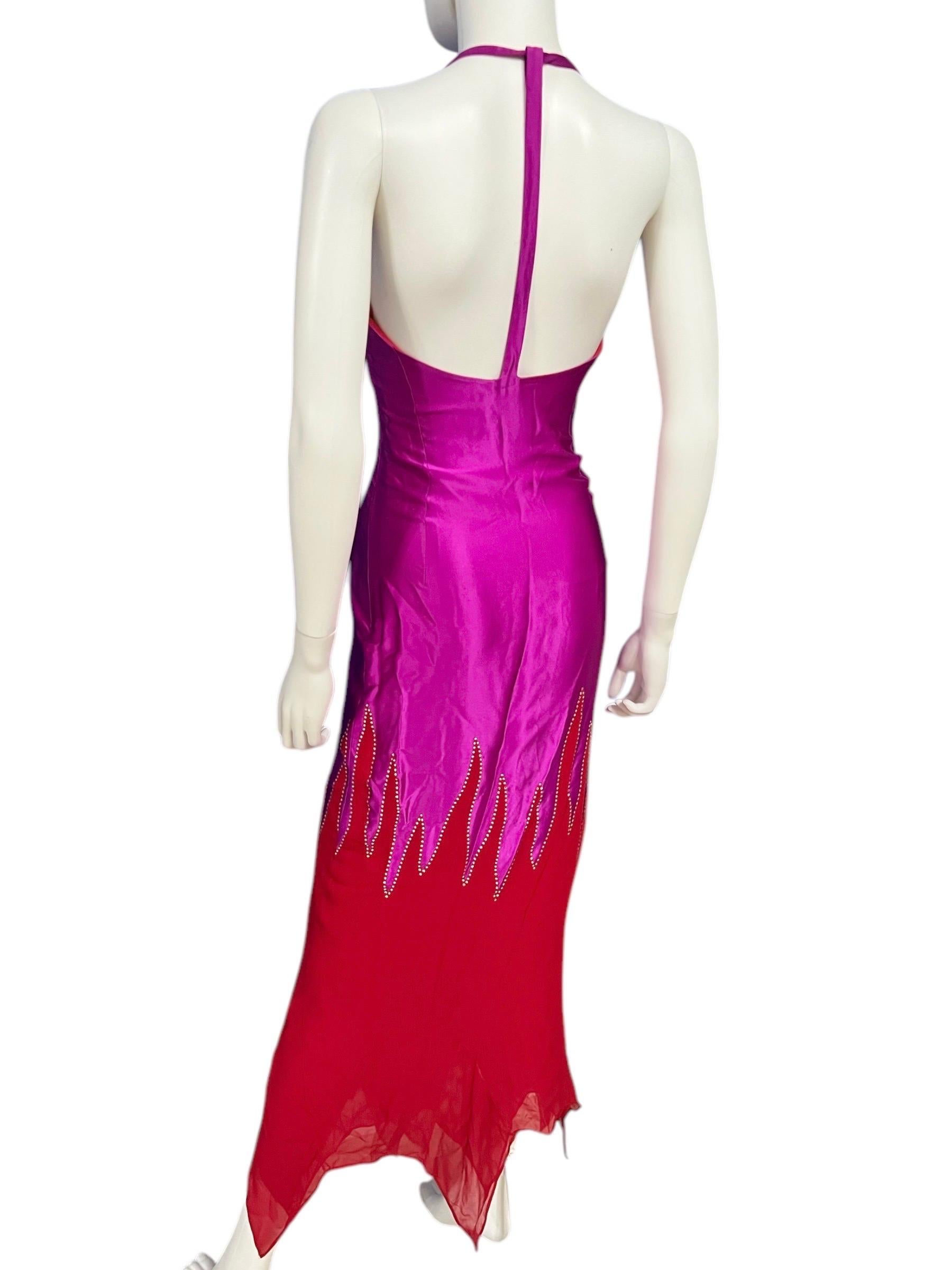 Thierry Mugler Couture Pink Flame Beaded Silk Gown For Sale 4