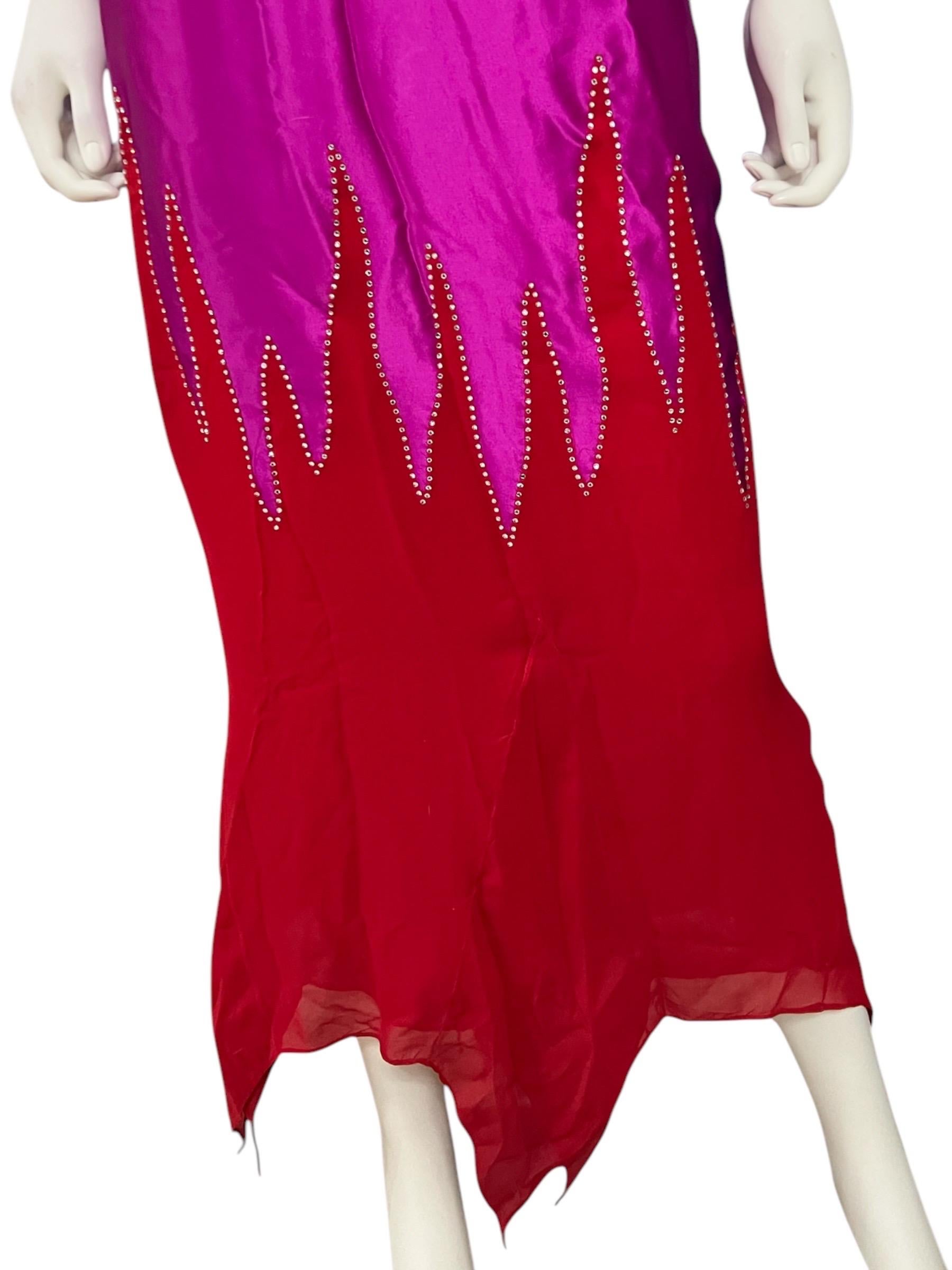 Thierry Mugler Couture Pink Flame Beaded Silk Gown For Sale 5