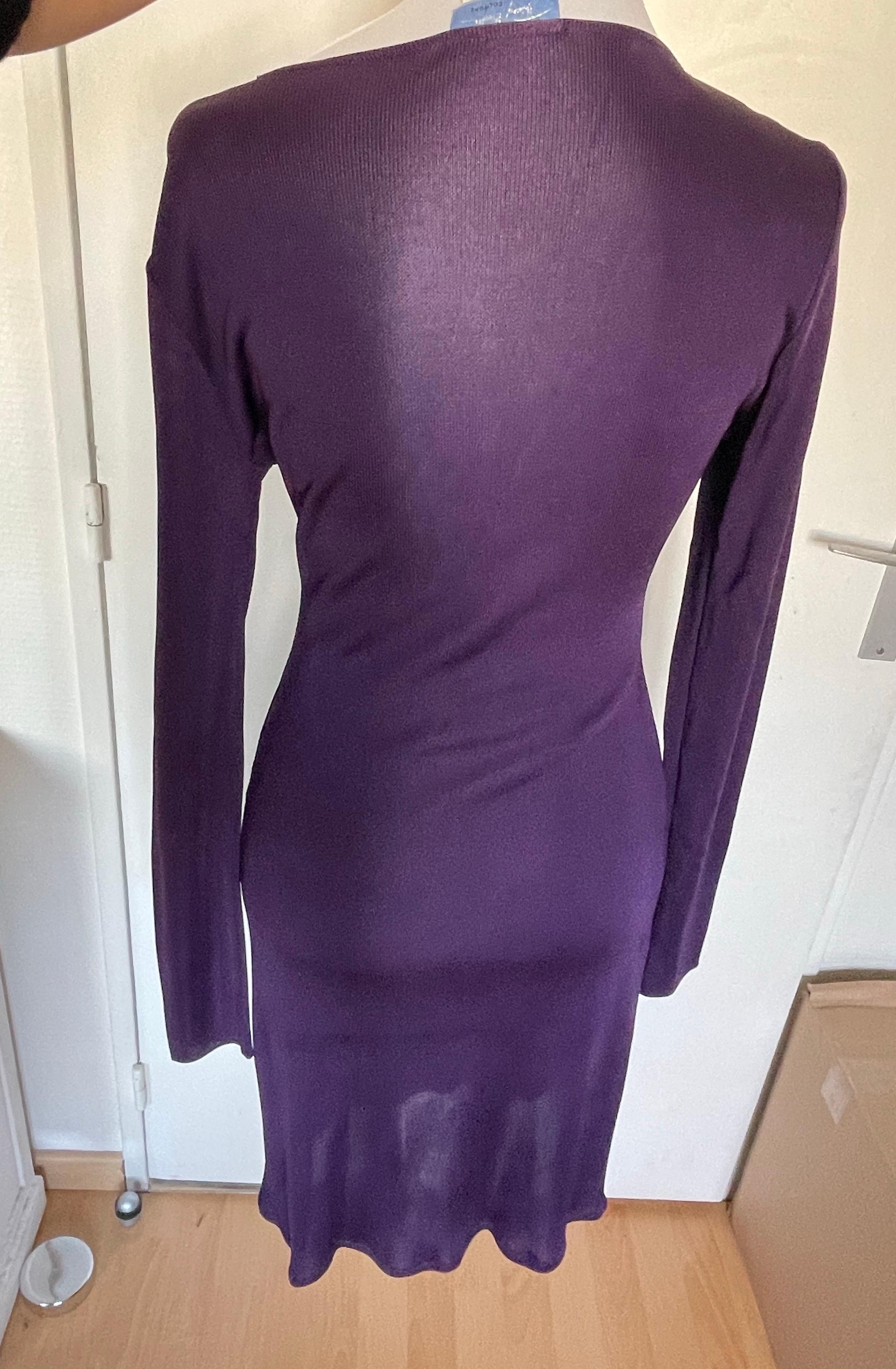 THIERRY MUGLER Couture. Lila Kleid aus Viskose und Leder im Zustand „Hervorragend“ im Angebot in CACHAN, FR