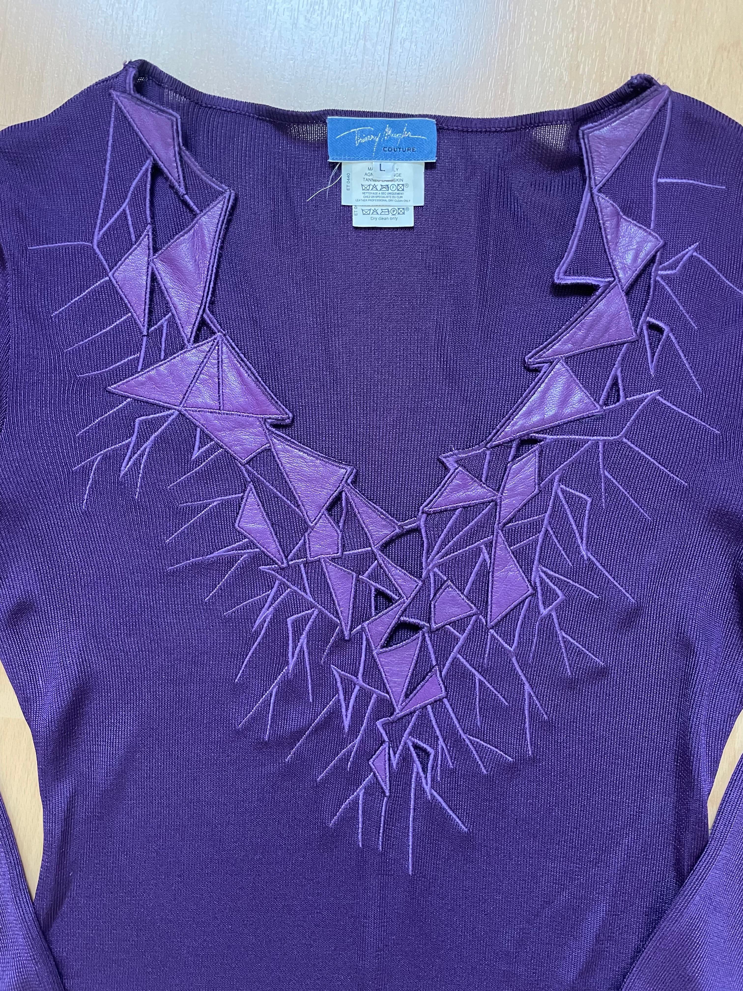 THIERRY MUGLER Couture. Lila Kleid aus Viskose und Leder im Angebot 1