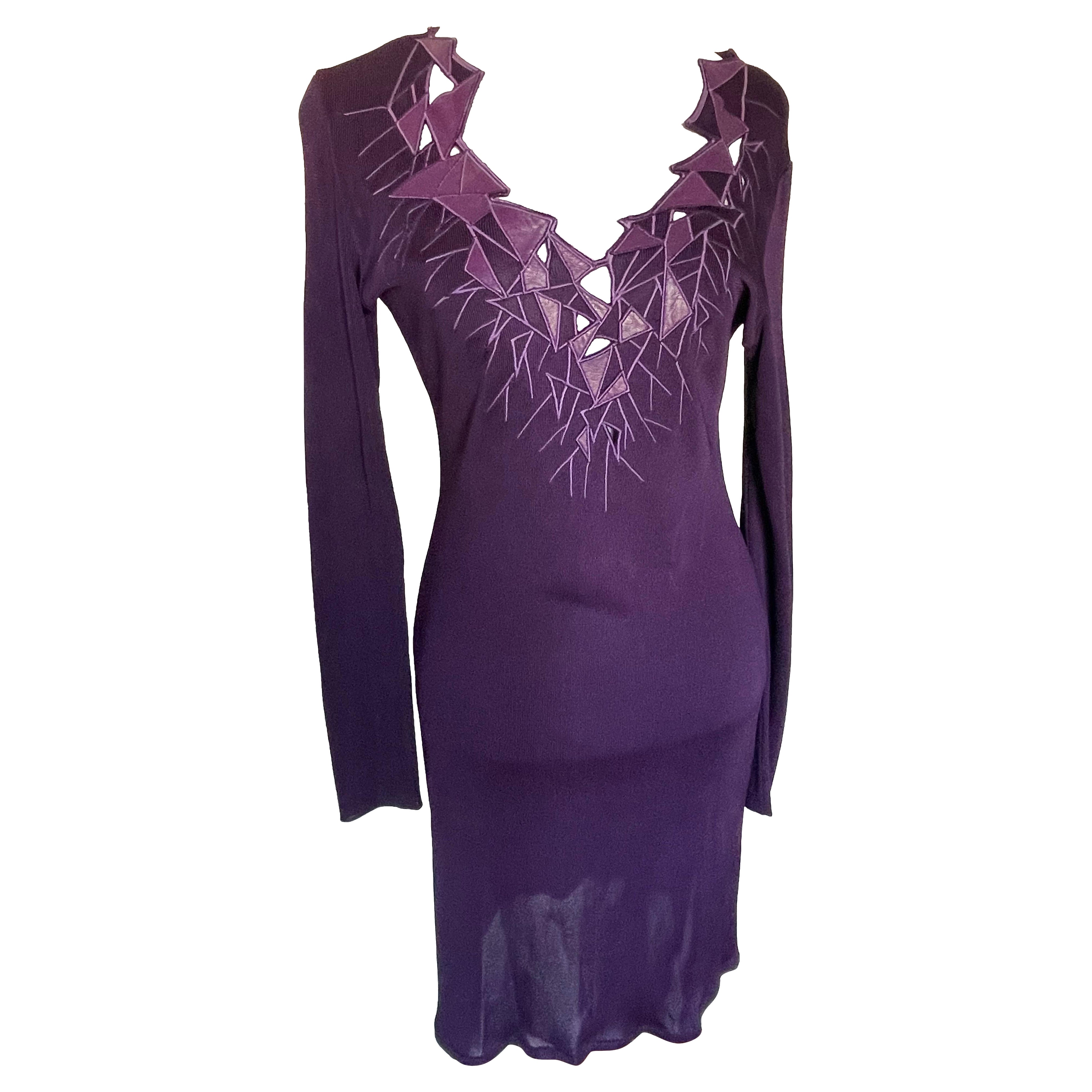 THIERRY MUGLER Couture. Lila Kleid aus Viskose und Leder im Angebot