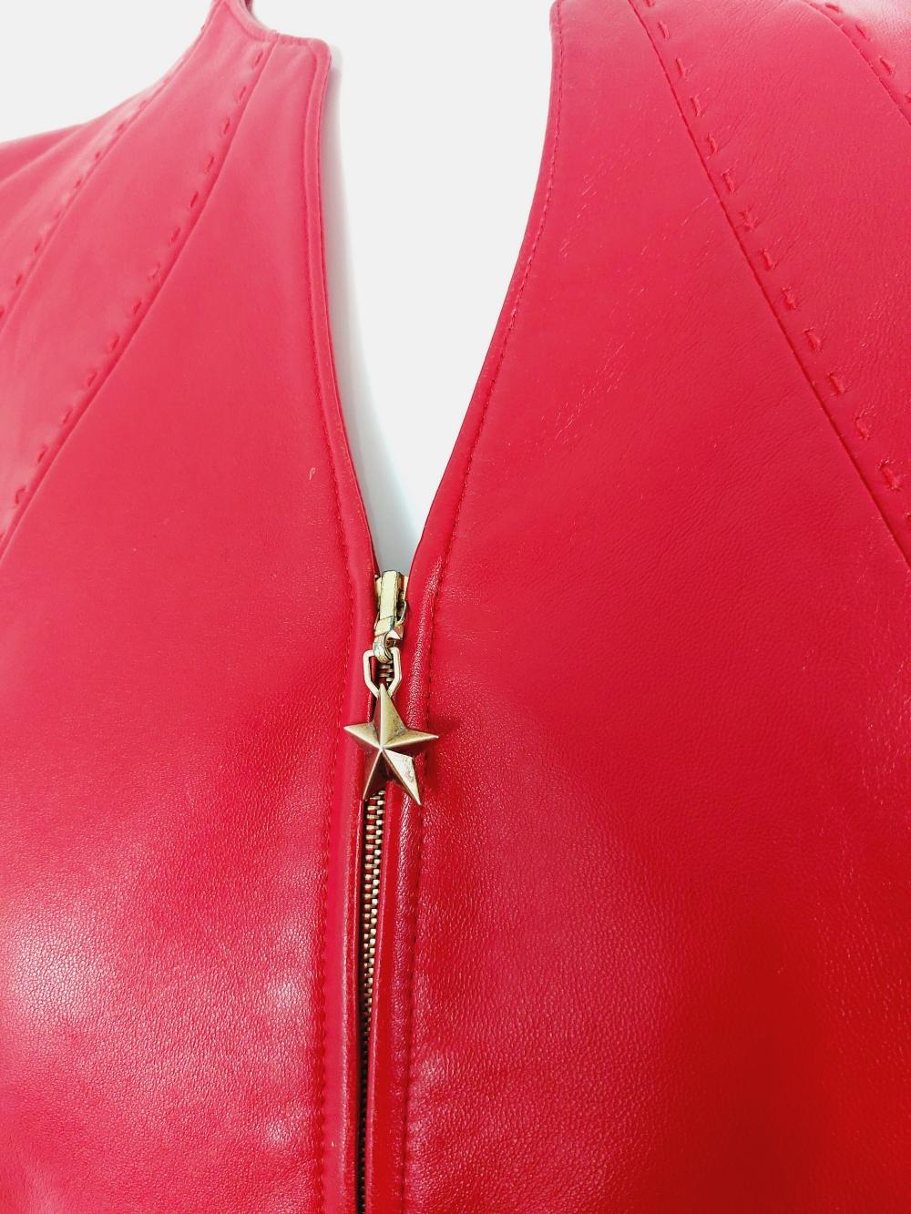 Thierry Mugler Couture Red Leather Lamb Runway Wasp Waist Motorcycle 90s Jacket 2
