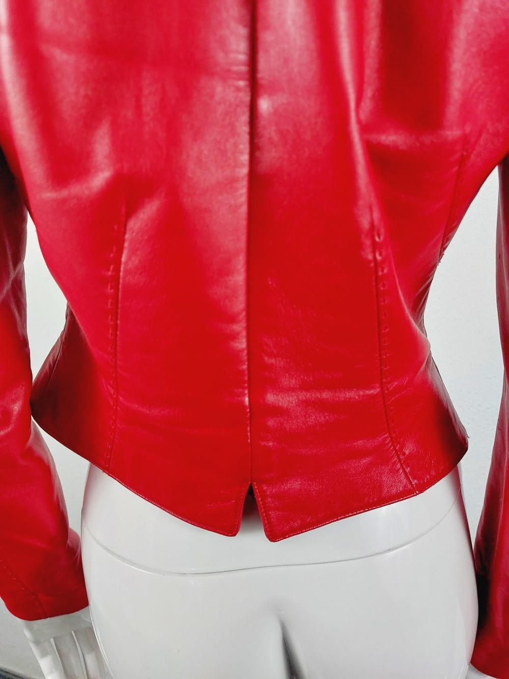 Thierry Mugler Couture Red Leather Lamb Runway Wasp Waist Motorcycle 90s Jacket 5