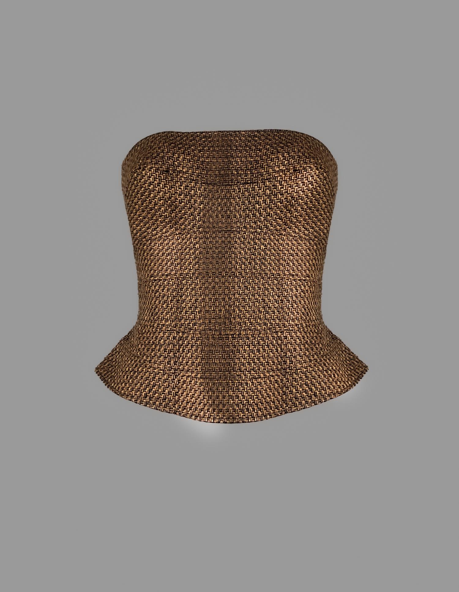 Questo corpetto di Thierry Mugler Couture è uno squisito studio di struttura, disciplina e sensuale moderazione: il tipo di creazione rara che rivela perché Mugler rimane il futurista più intransigente della moda. Realizzato in lino densamente