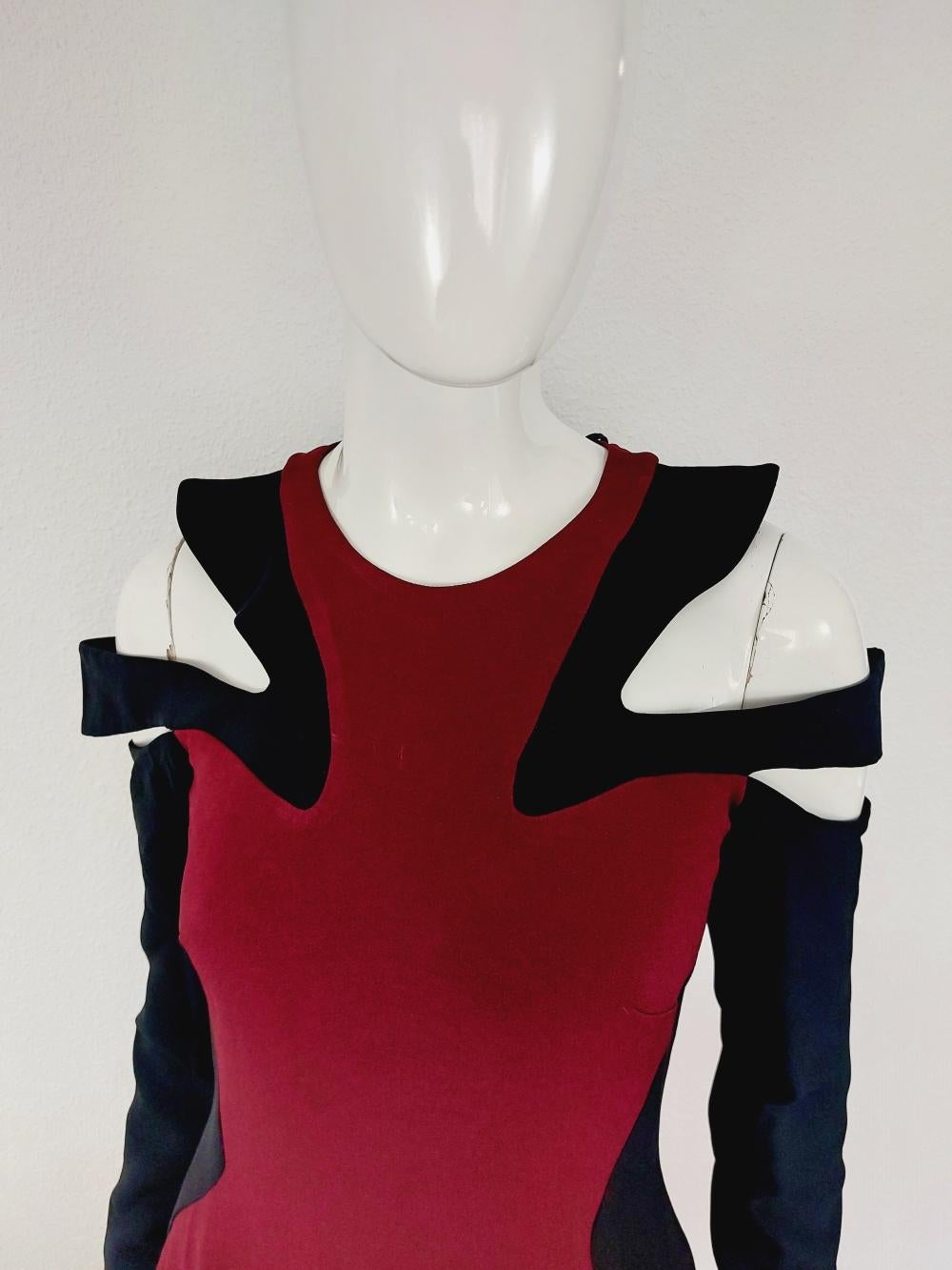 Thierry Mugler Couture Sculptural Cut-Out Silhouette Curved Corset Red Black Asy For Sale 5