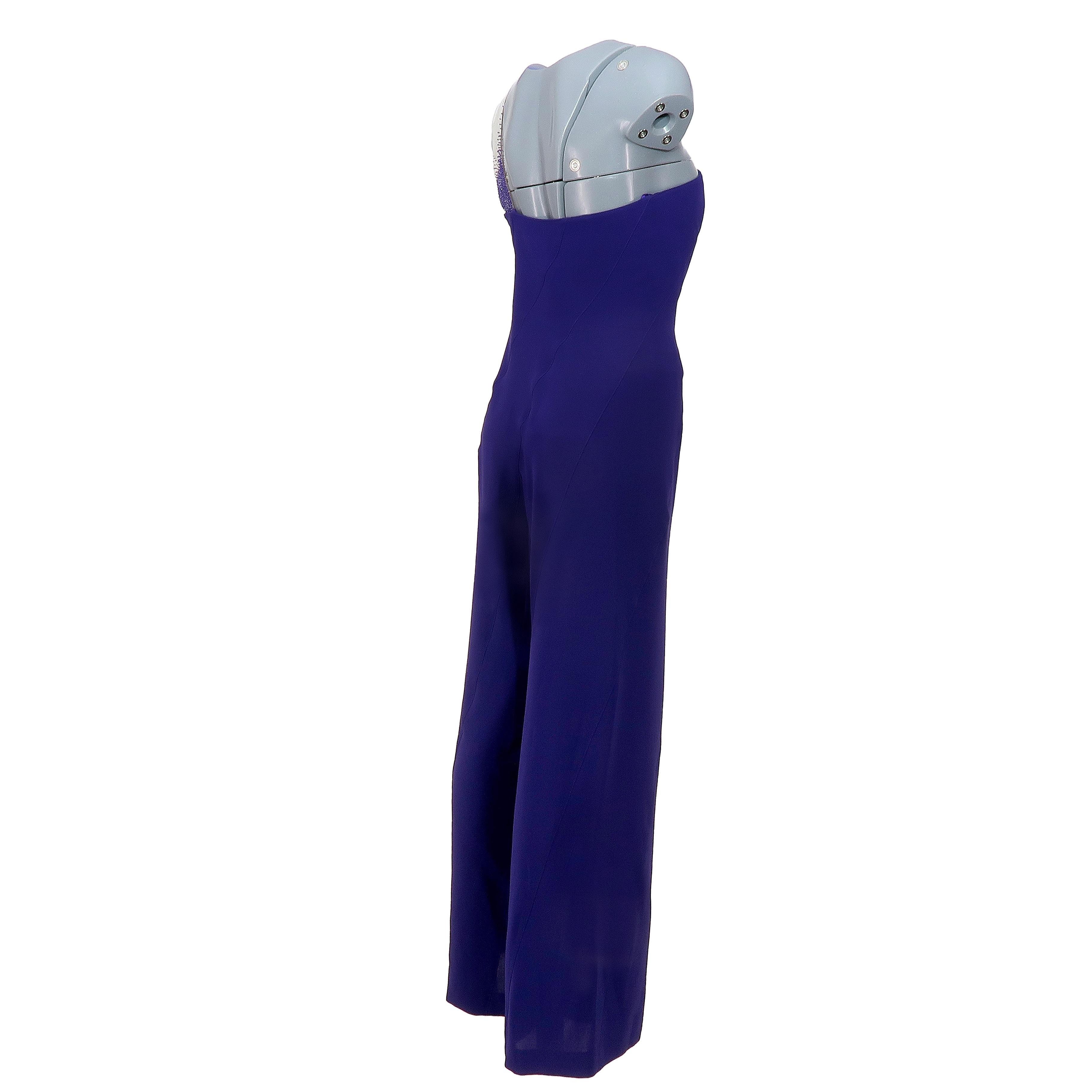 Purple Thierry Mugler Couture SS-2001 Jumpsuit with plastic & glass beads embroideries For Sale