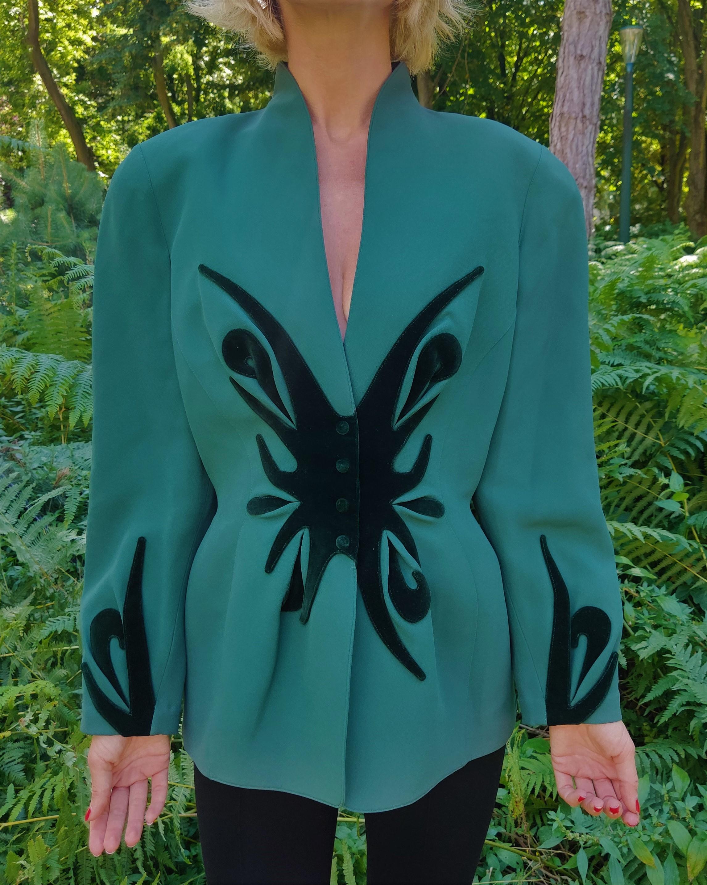 Thierry Mugler Couture Star Green Vintage Runway Suit Evening Blazer Jacket In Excellent Condition In PARIS, FR