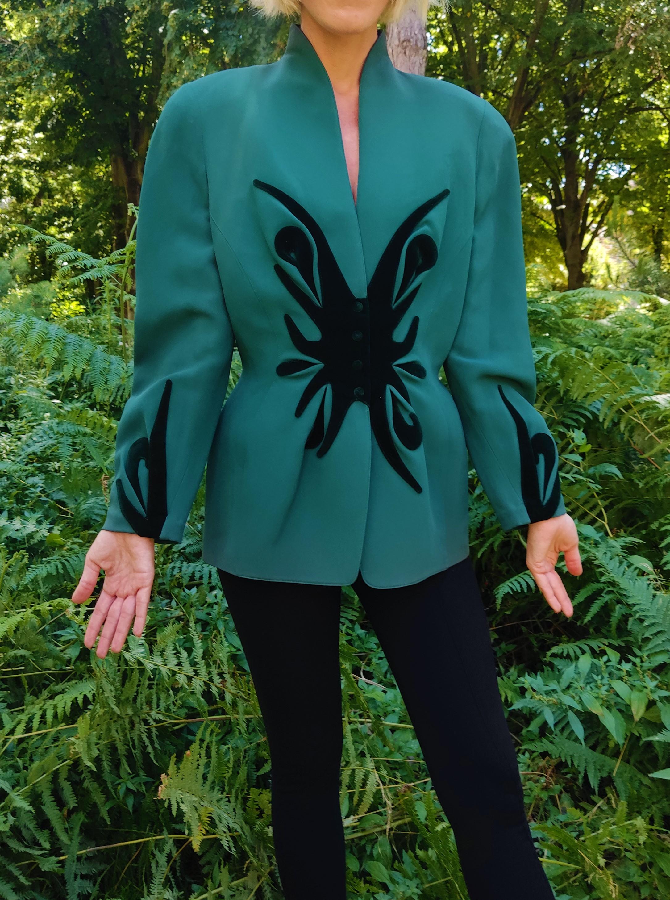 Women's Thierry Mugler Couture Star Green Vintage Runway Suit Evening Blazer Jacket