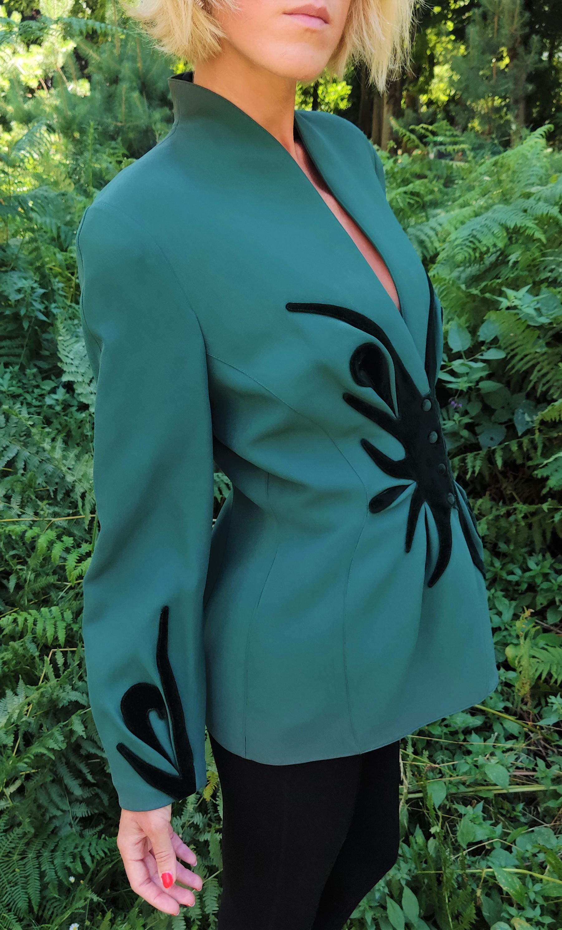 Thierry Mugler Couture Star Green Vintage Runway Suit Evening Blazer Jacket 2