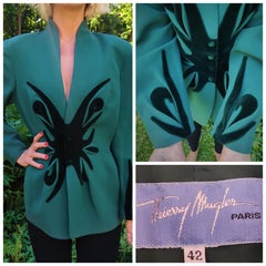Thierry Mugler Couture Star Green Vintage Runway Suit Evening Blazer Jacket