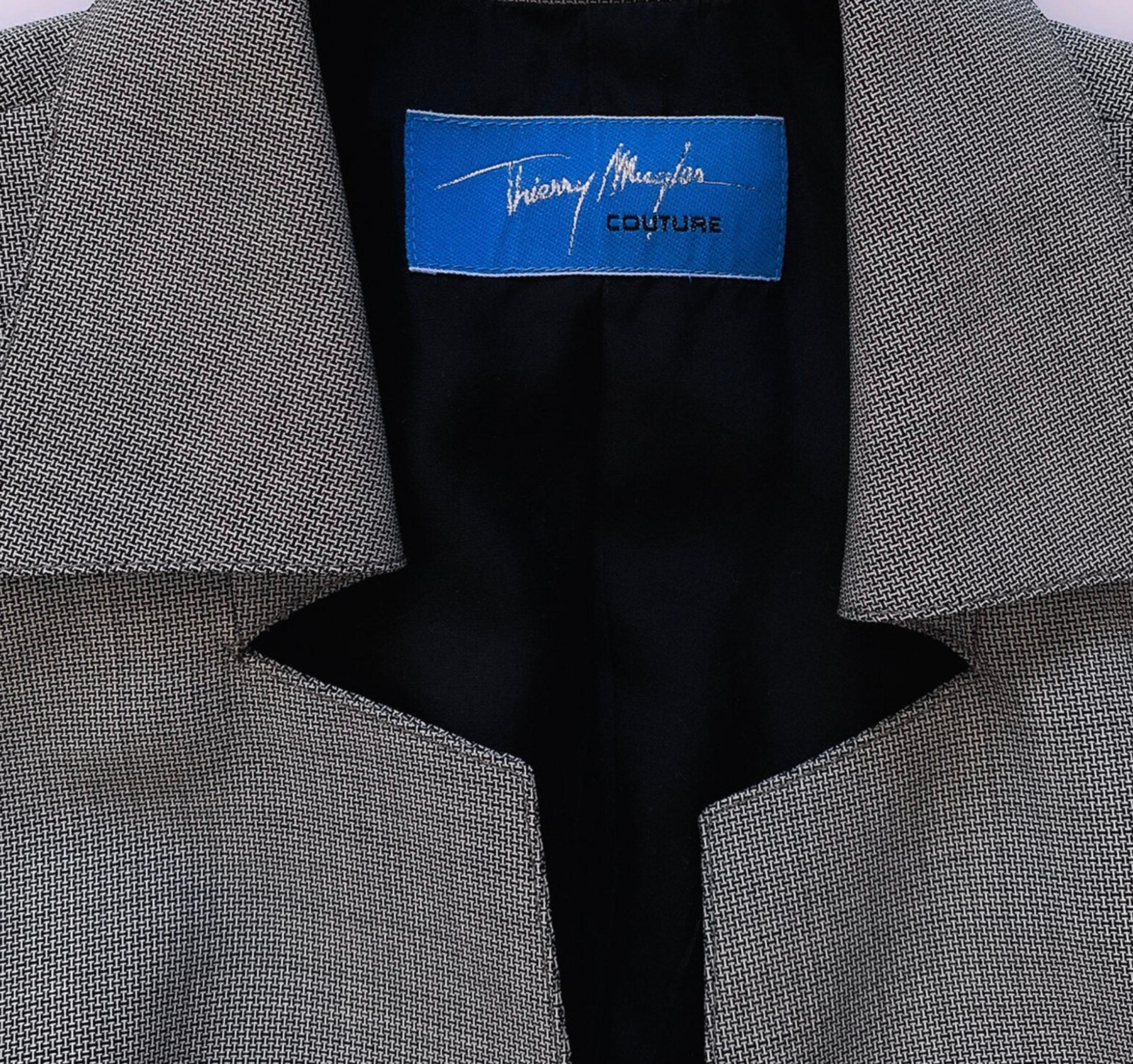 Thierry Mugler Couture Anzug Blazer Rock Jacke Metallschloss  Wolle Mohair 90s (Schwarz) im Angebot