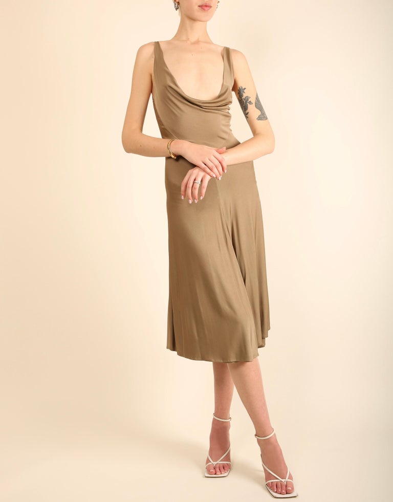 taupe silk dress V Silk Slip Dress