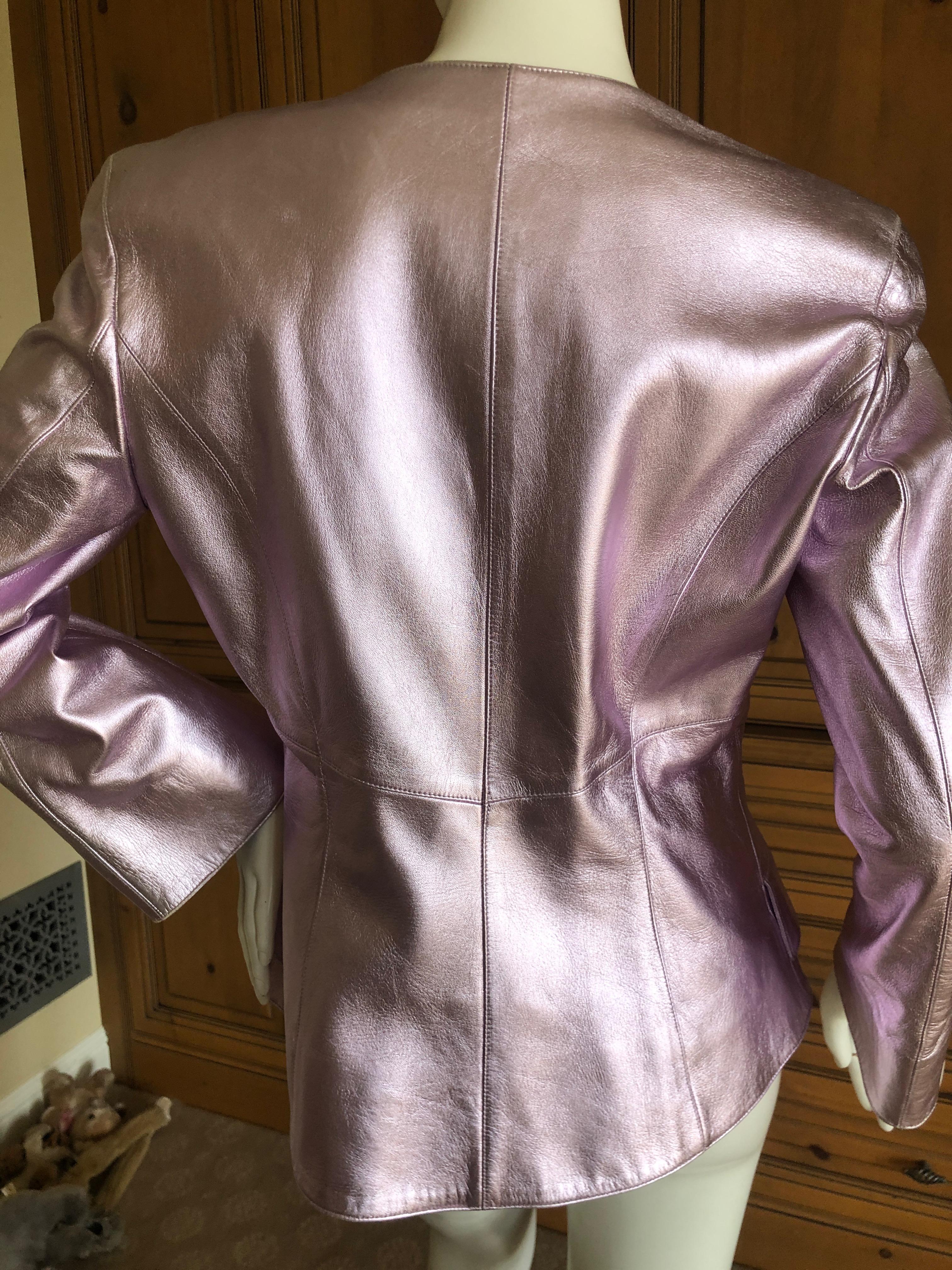 Women's Thierry Mugler Couture Vintage 1980's Metallic Silver Leather Jacket Size 44 For Sale