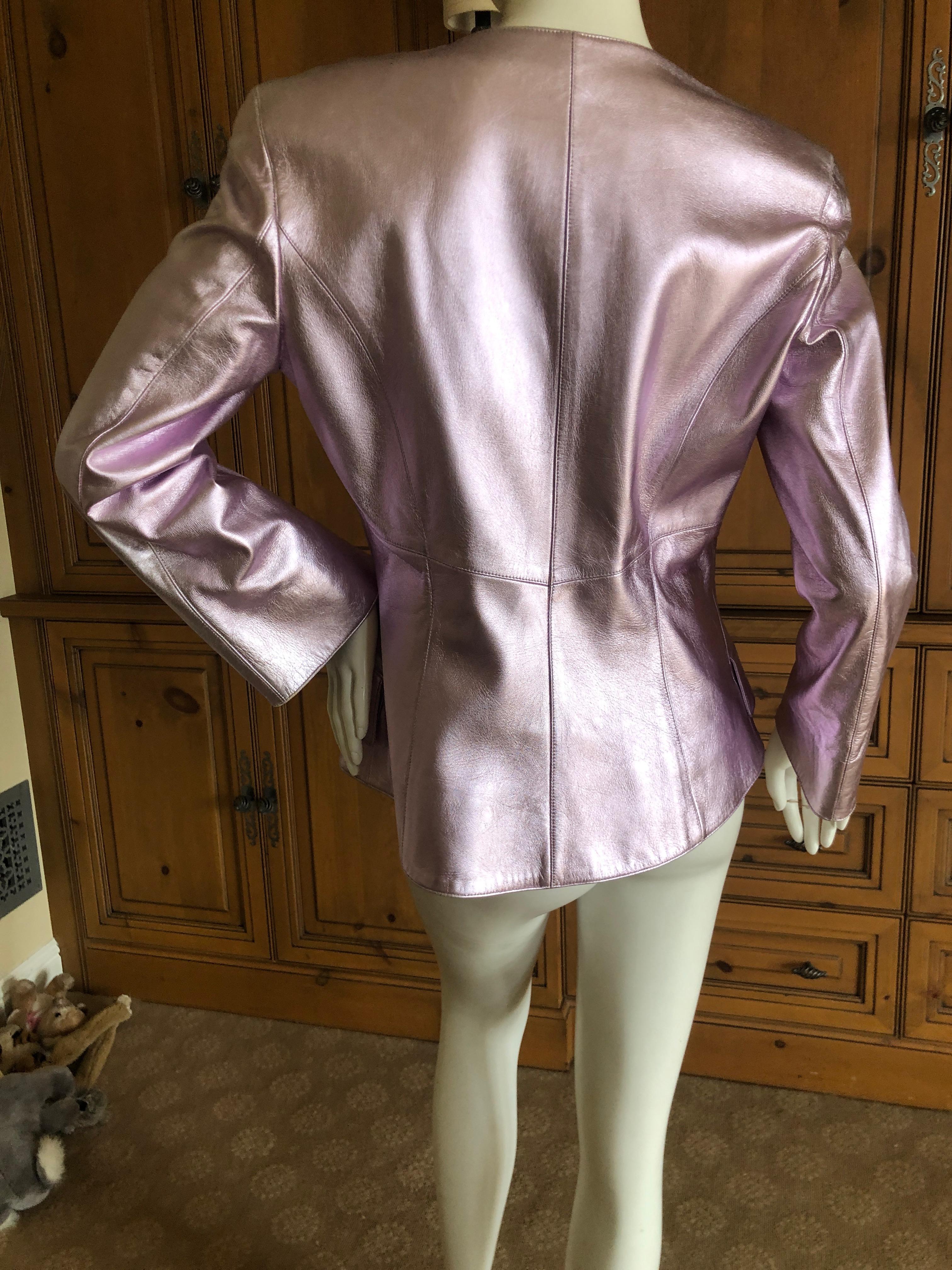 Thierry Mugler Couture Vintage 1980's Metallic Silver Leather Jacket Size 44 For Sale 1