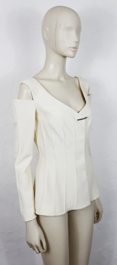 THIERRY MUGLER Couture Vintage Off-White Cold-Shoulder Sculpted Jacket