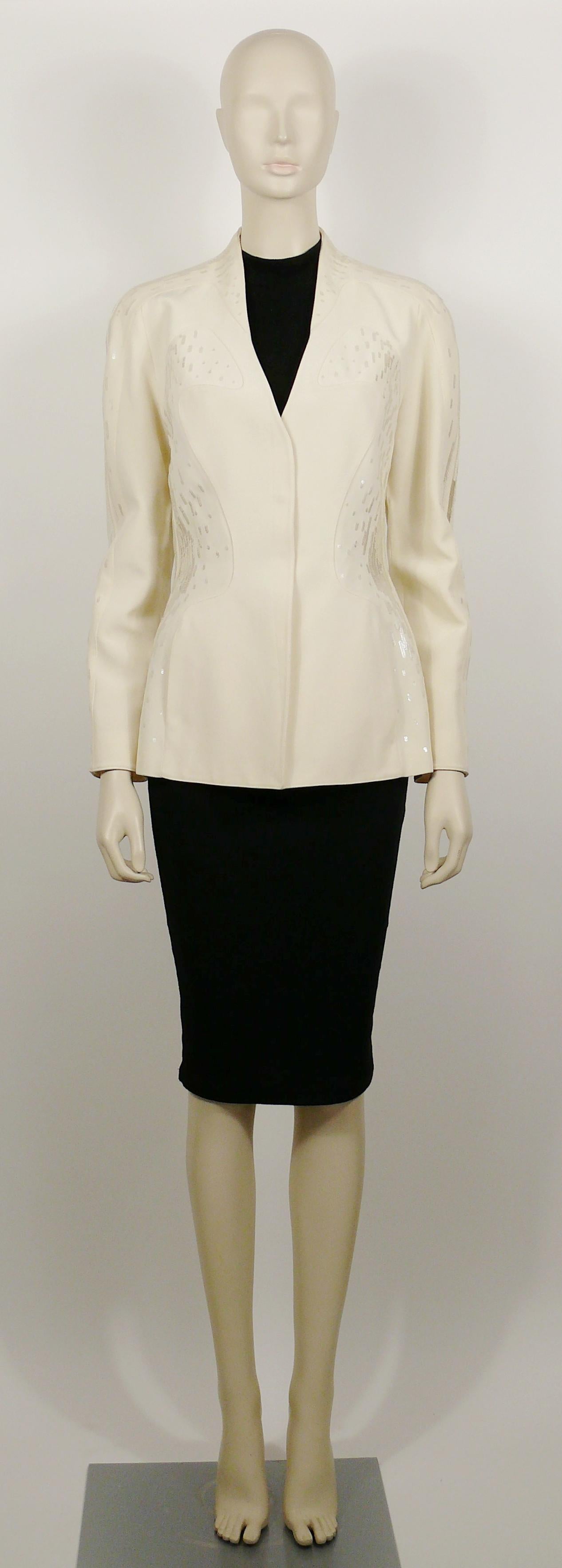 Thierry Mugler Couture Vintage Off White Sequined Jacket In Good Condition For Sale In Nice, FR