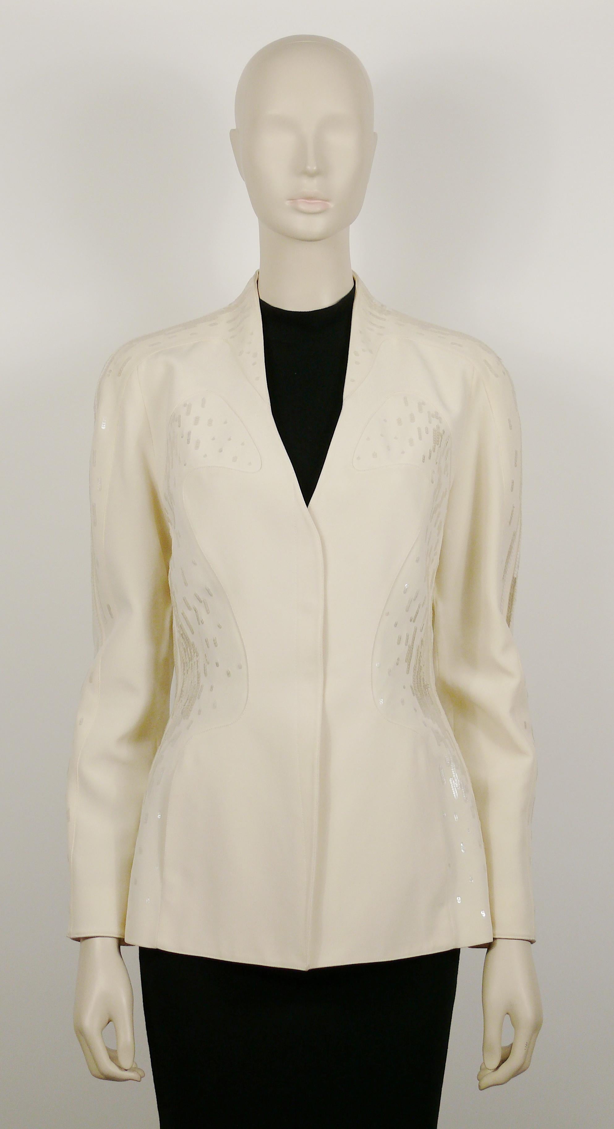 Women's Thierry Mugler Couture Vintage Off White Sequined Jacket For Sale