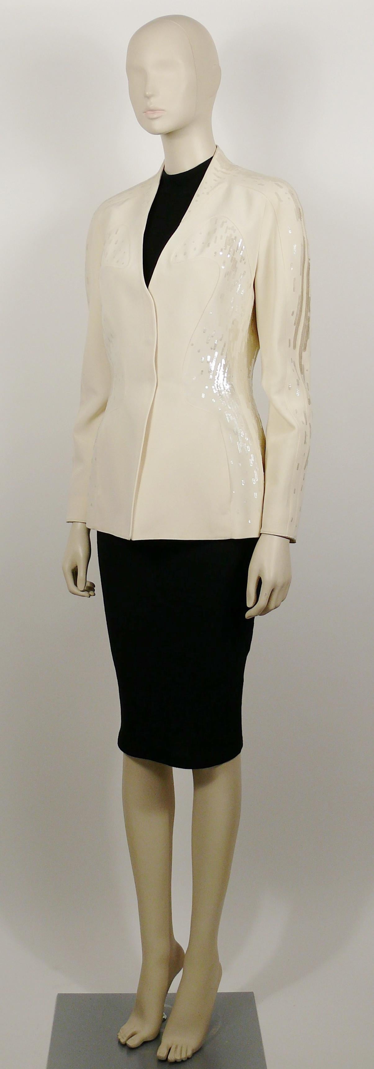 Thierry Mugler Couture Vintage Off White Sequined Jacket For Sale 1